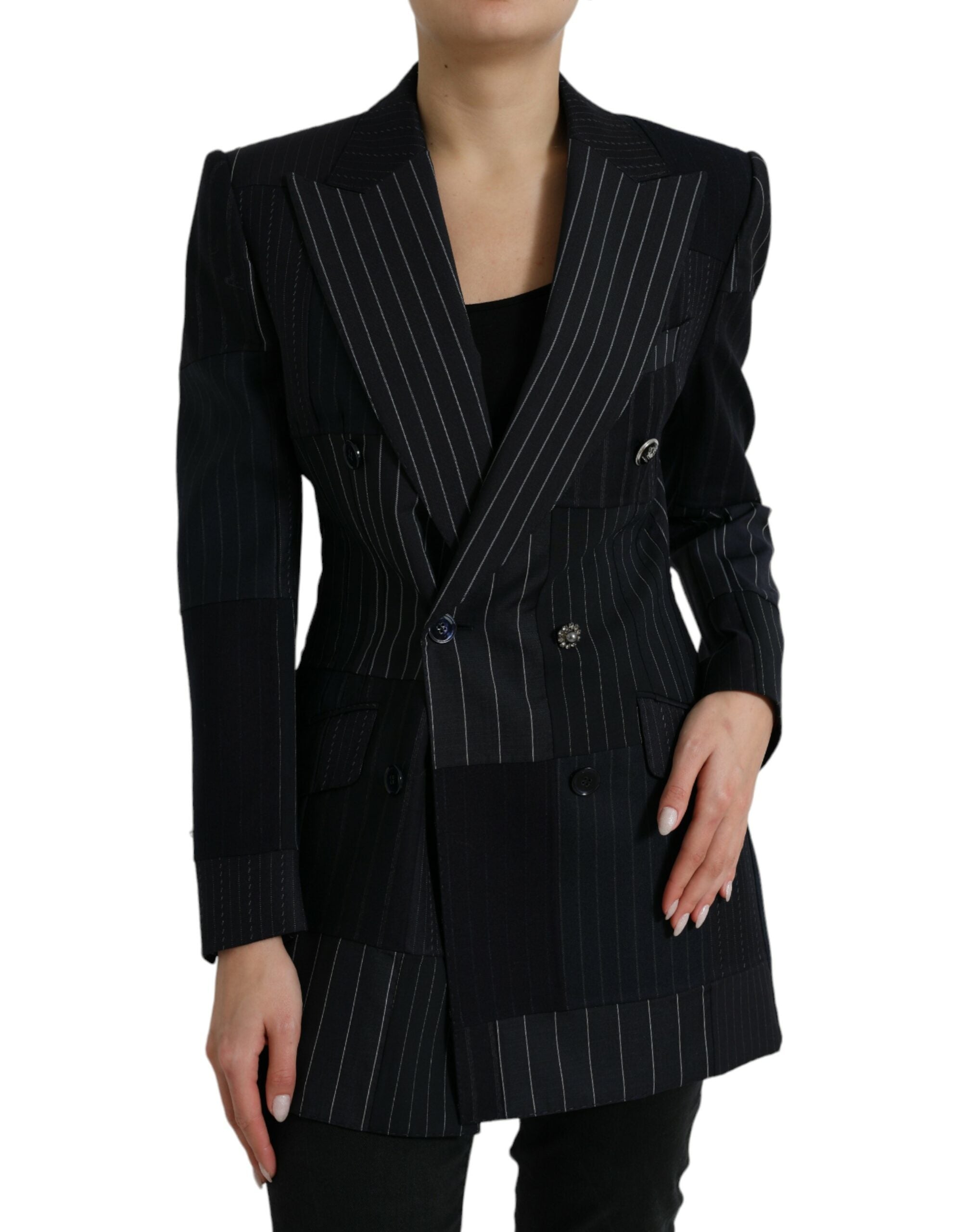 Dolce & Gabbana Black Striped Wool DoubleBreasted Coat Jacket - DEA STILOSA MILANO