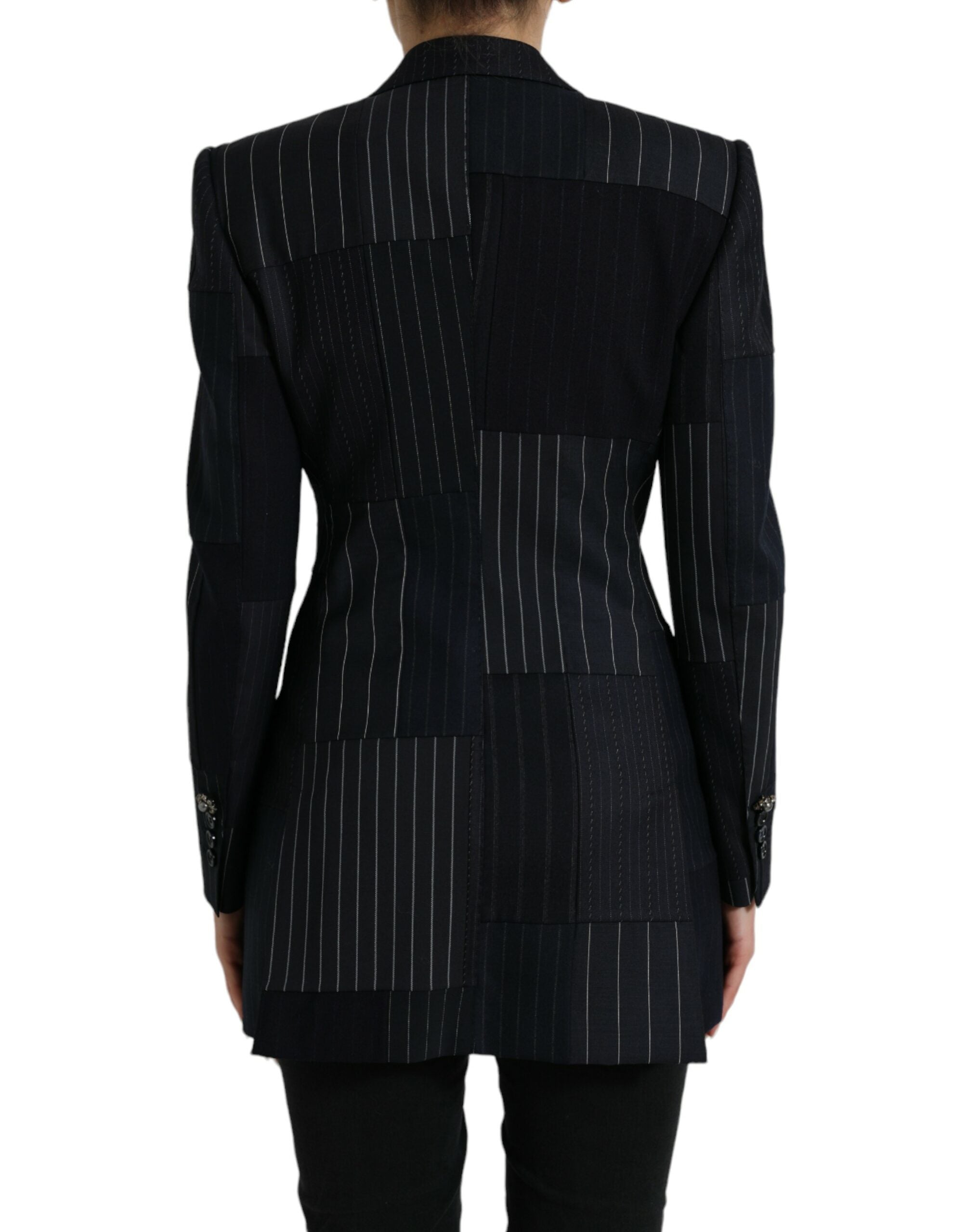 Dolce & Gabbana Black Striped Wool DoubleBreasted Coat Jacket - DEA STILOSA MILANO