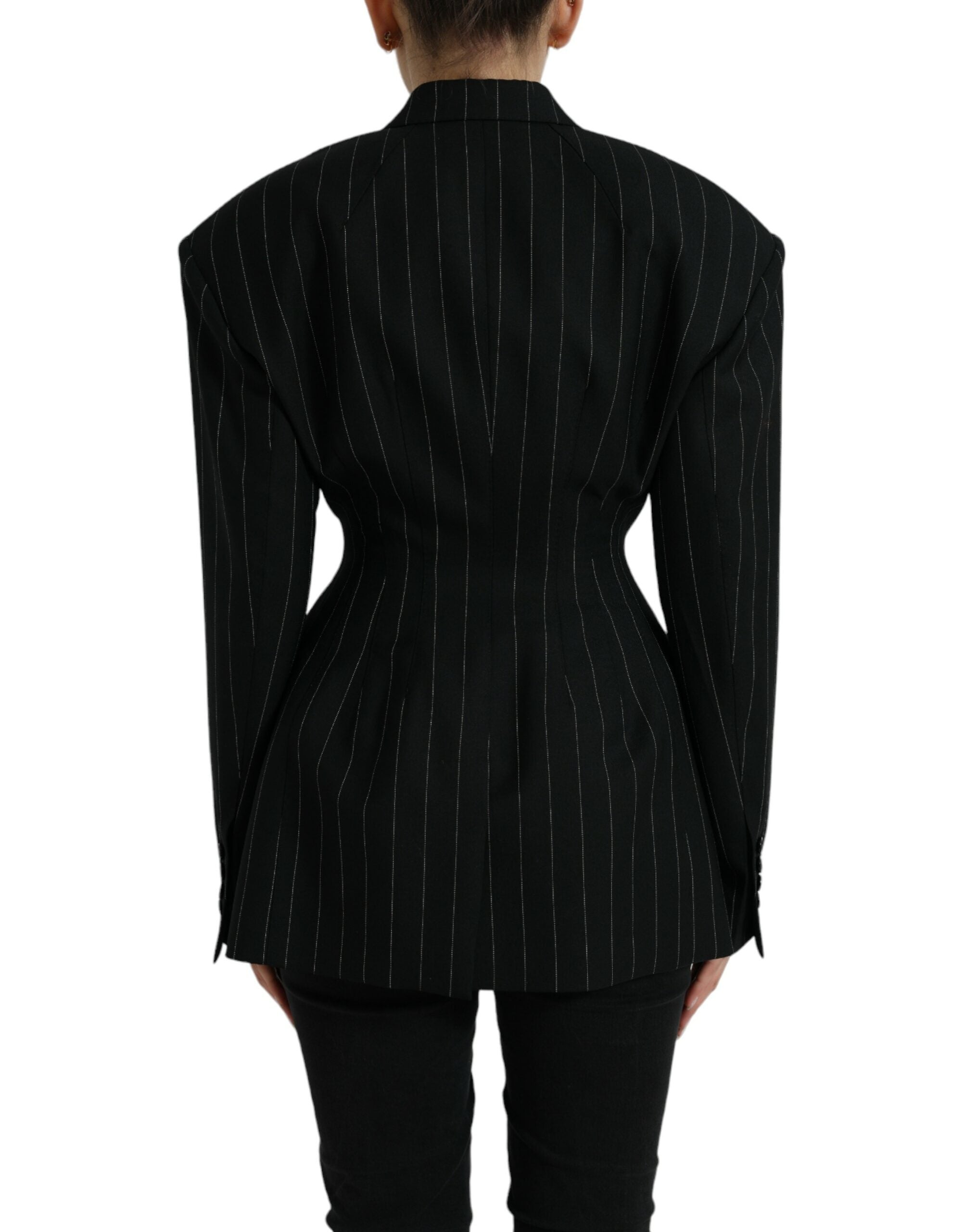 Dolce & Gabbana Black Striped Wool DoubleBreasted Coat Jacket - DEA STILOSA MILANO