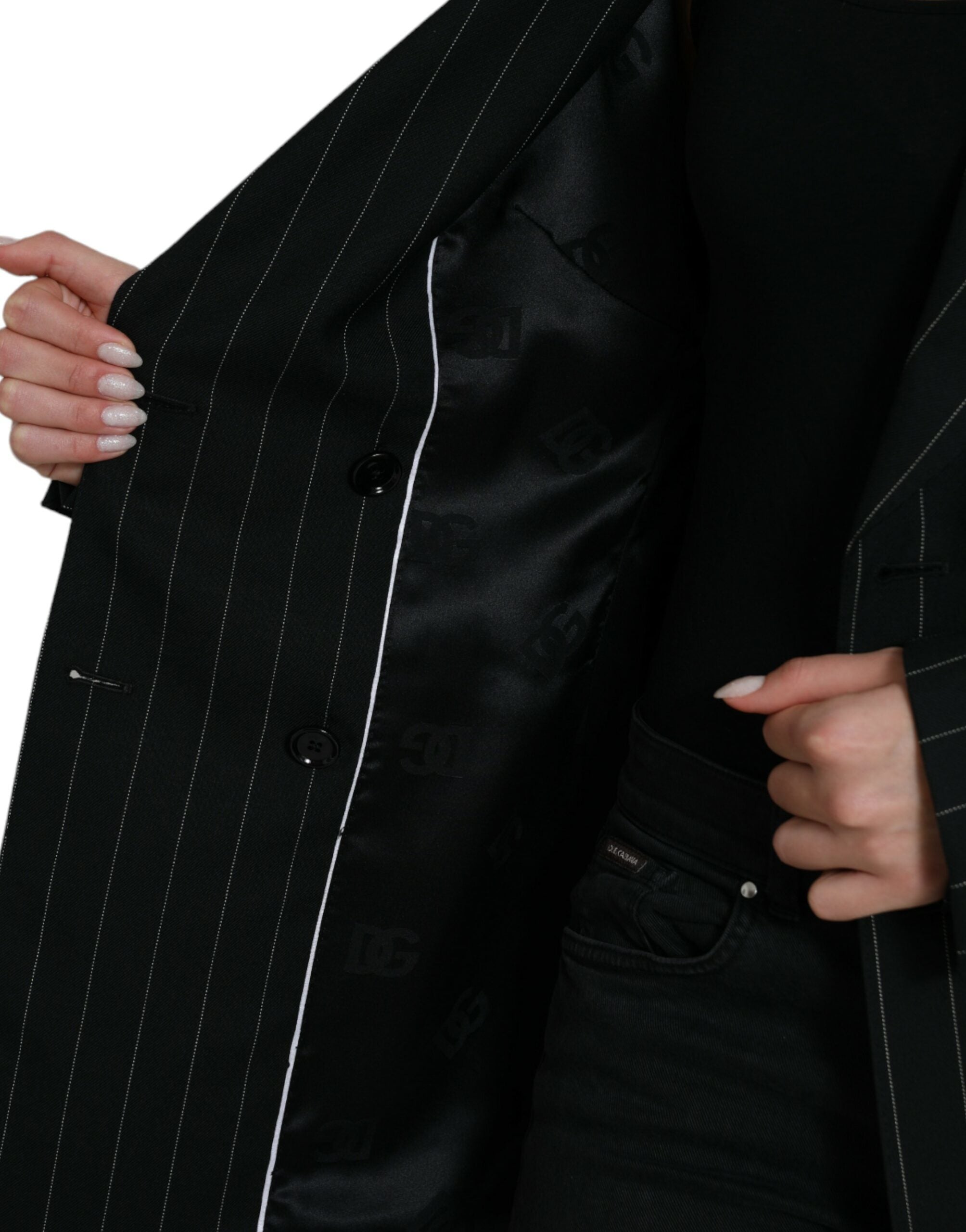 Dolce & Gabbana Black Striped Wool DoubleBreasted Coat Jacket - DEA STILOSA MILANO