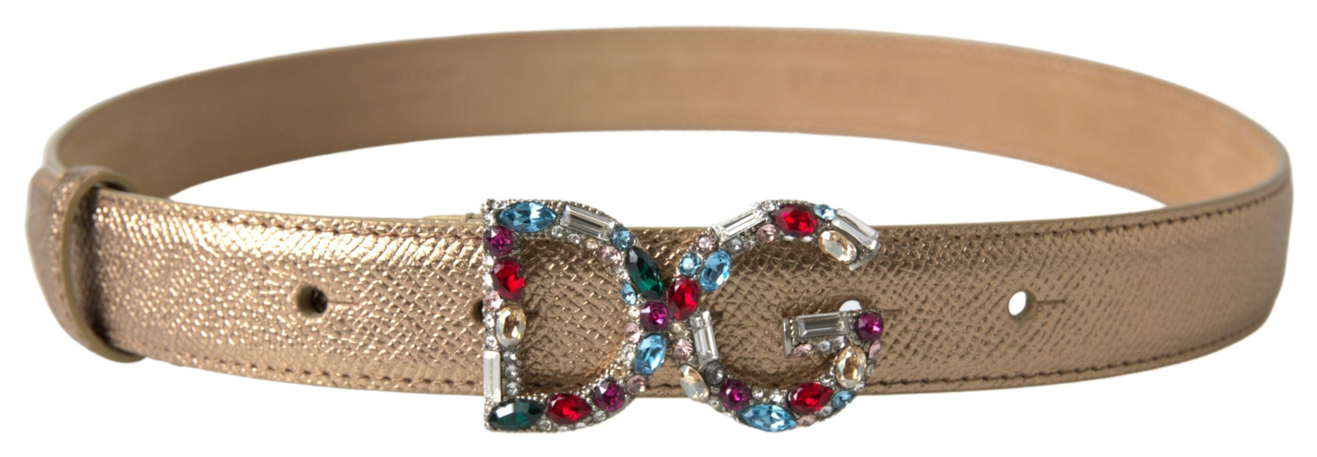 Dolce & Gabbana Gold Leather DG Crystal Buckle Cintura Belt - DEA STILOSA MILANO