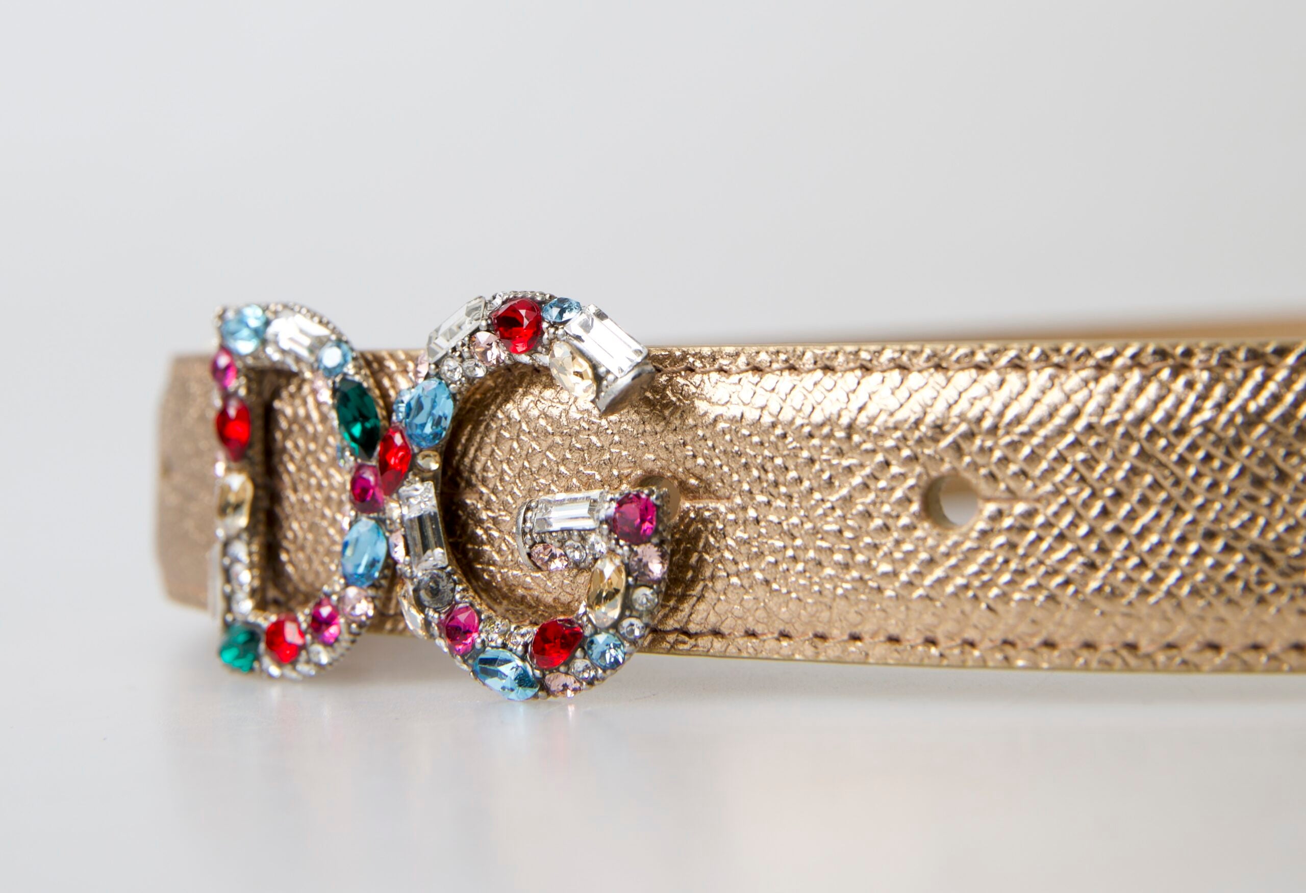 Dolce & Gabbana Gold Leather DG Crystal Buckle Cintura Belt - DEA STILOSA MILANO
