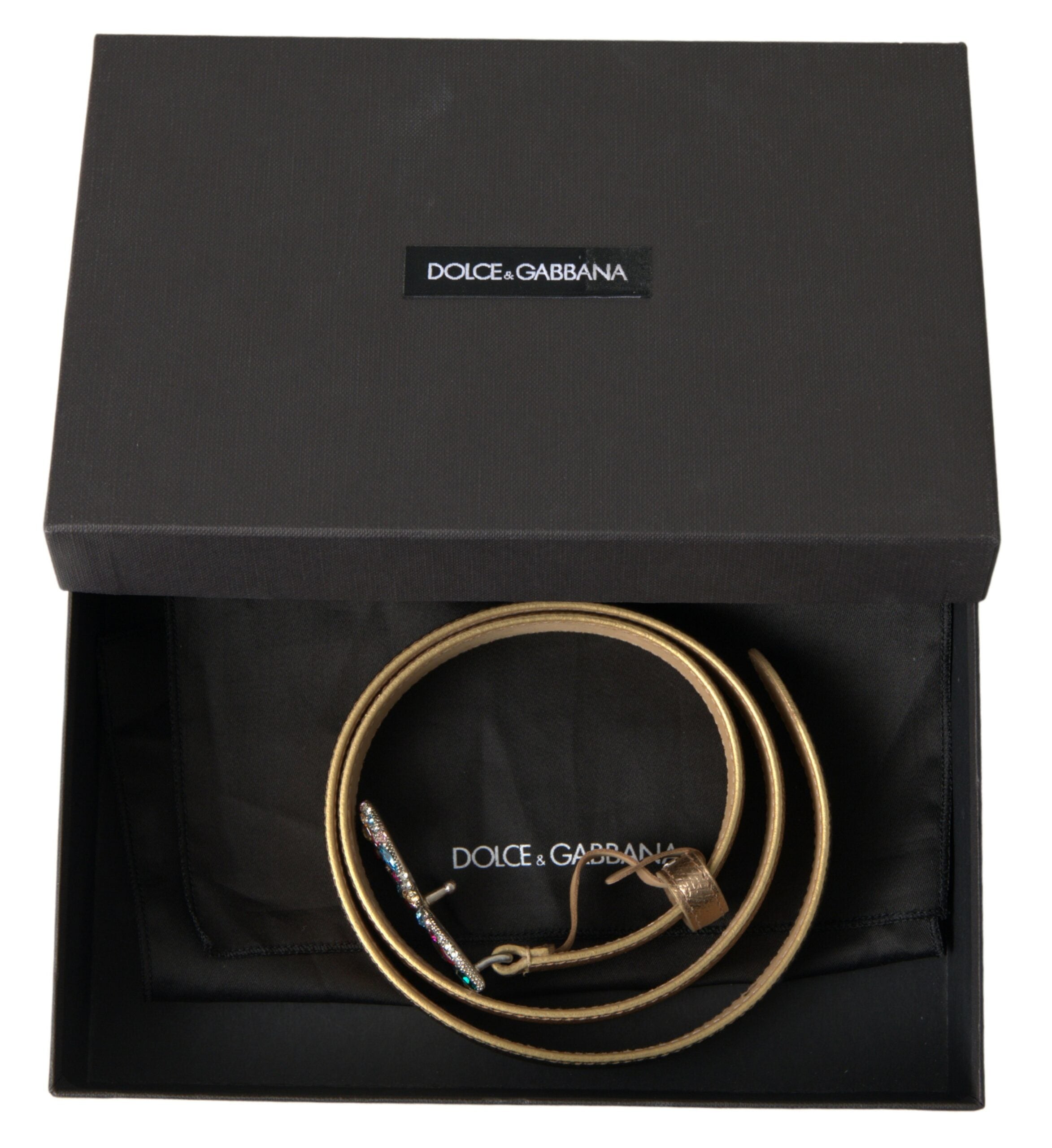 Dolce & Gabbana Gold Leather DG Crystal Buckle Cintura Belt - DEA STILOSA MILANO