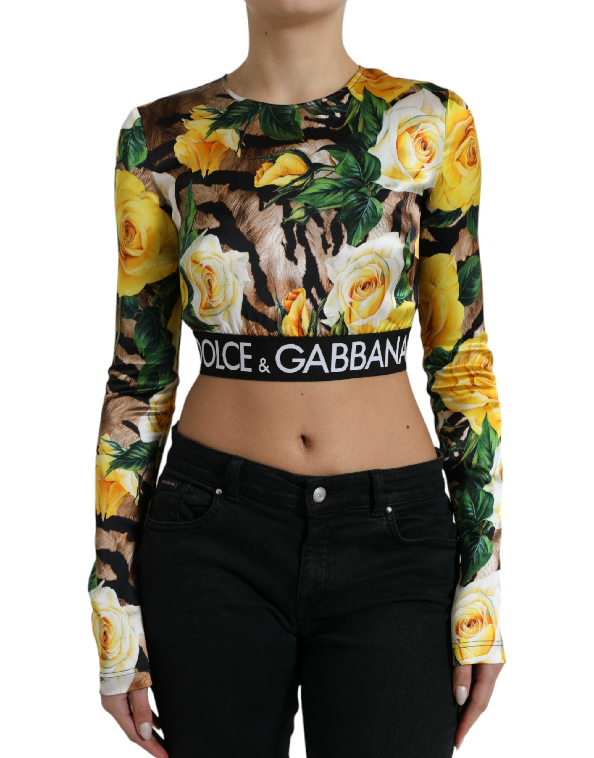 Dolce & Gabbana Multicolor Floral Long Sleeves Cropped Top - DEA STILOSA MILANO