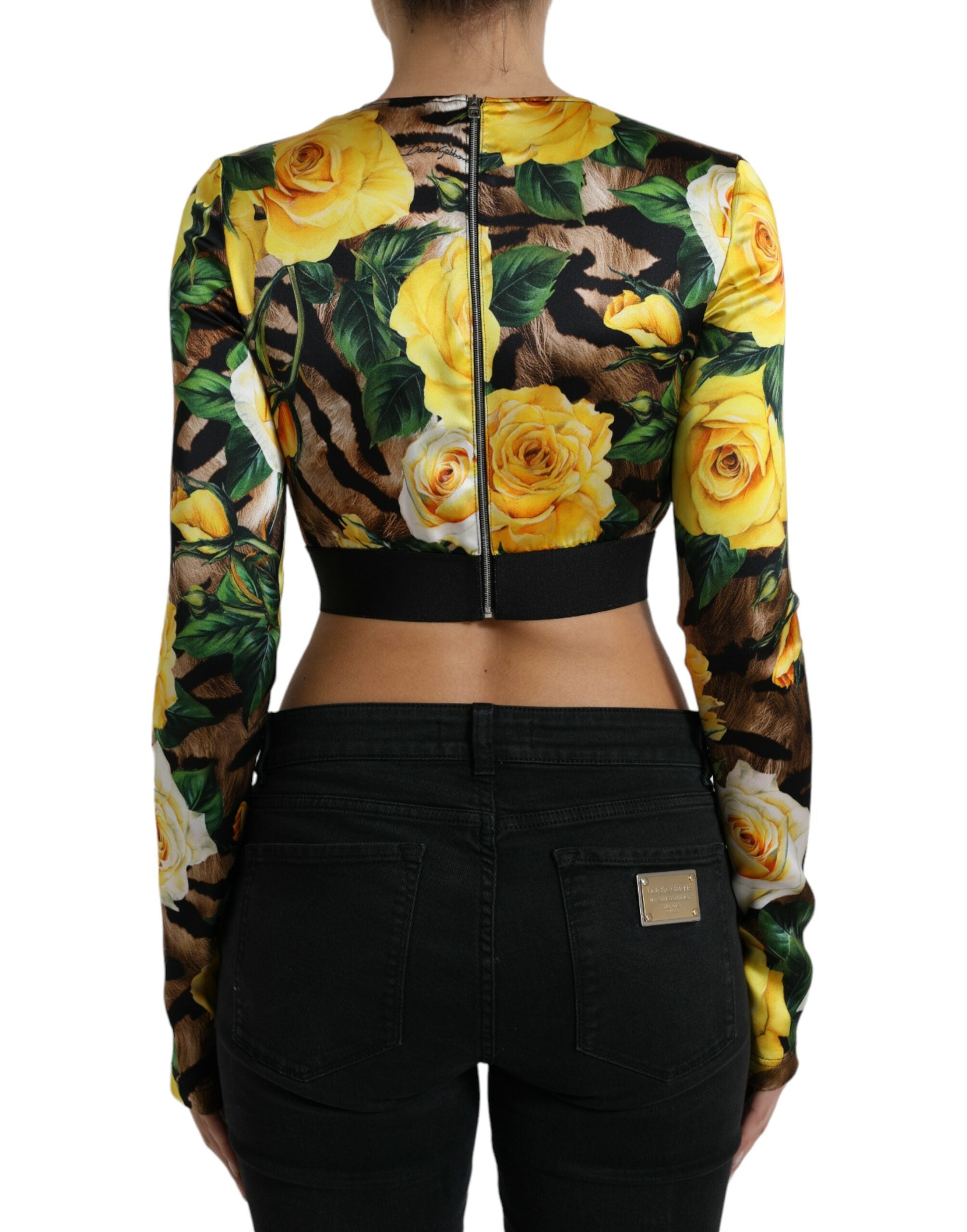 Dolce & Gabbana Multicolor Floral Long Sleeves Cropped Top - DEA STILOSA MILANO