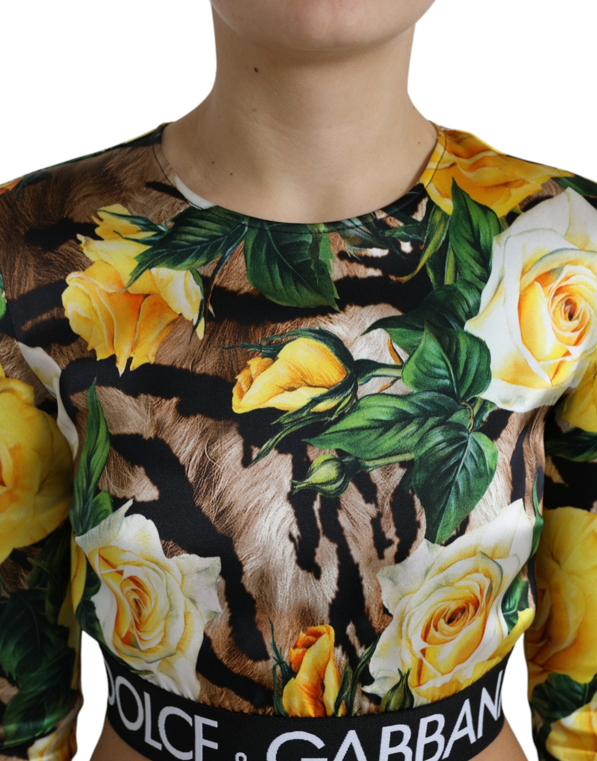 Dolce & Gabbana Multicolor Floral Long Sleeves Cropped Top - DEA STILOSA MILANO