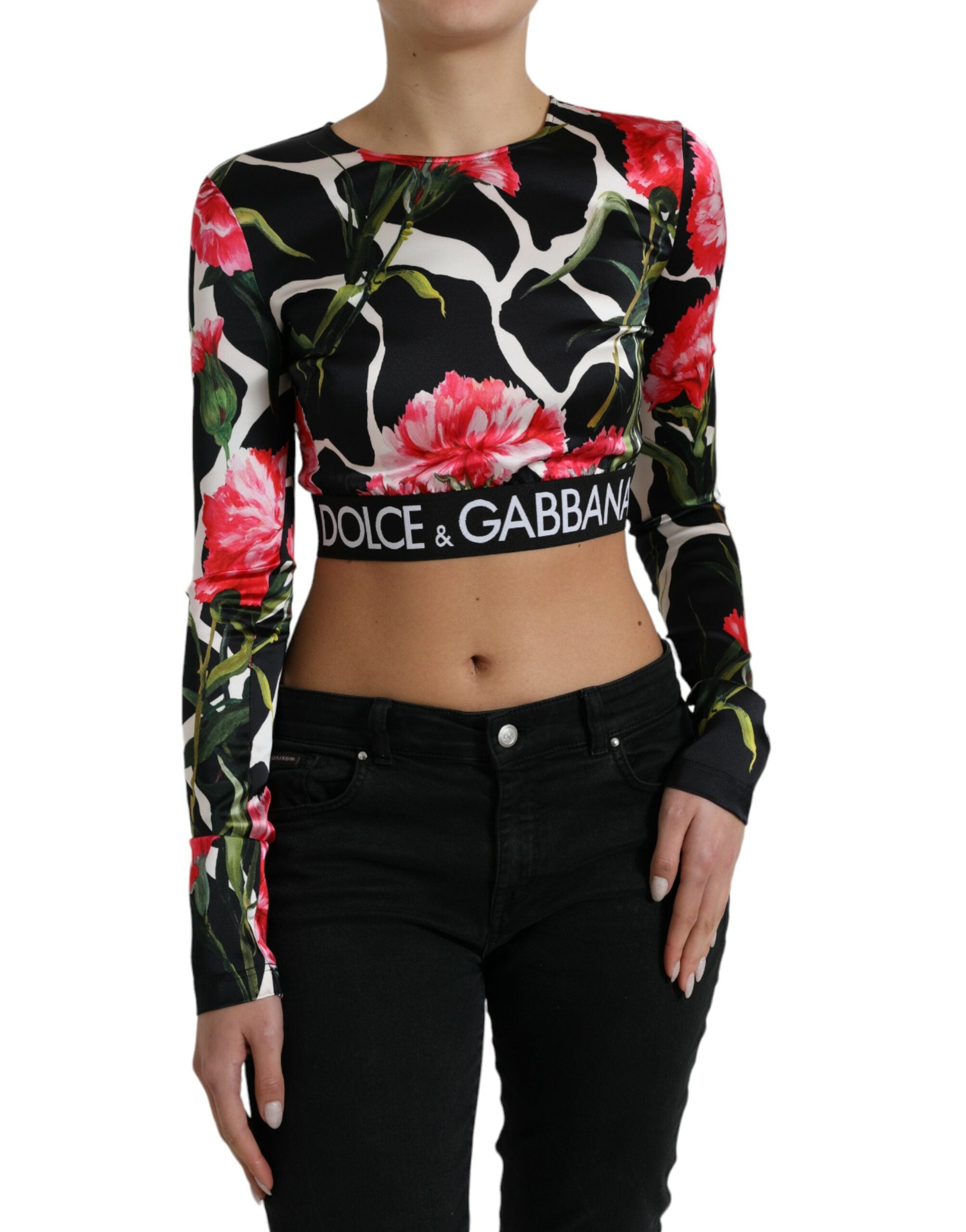 Dolce & Gabbana Multicolor Floral Long Sleeves Cropped Top - DEA STILOSA MILANO