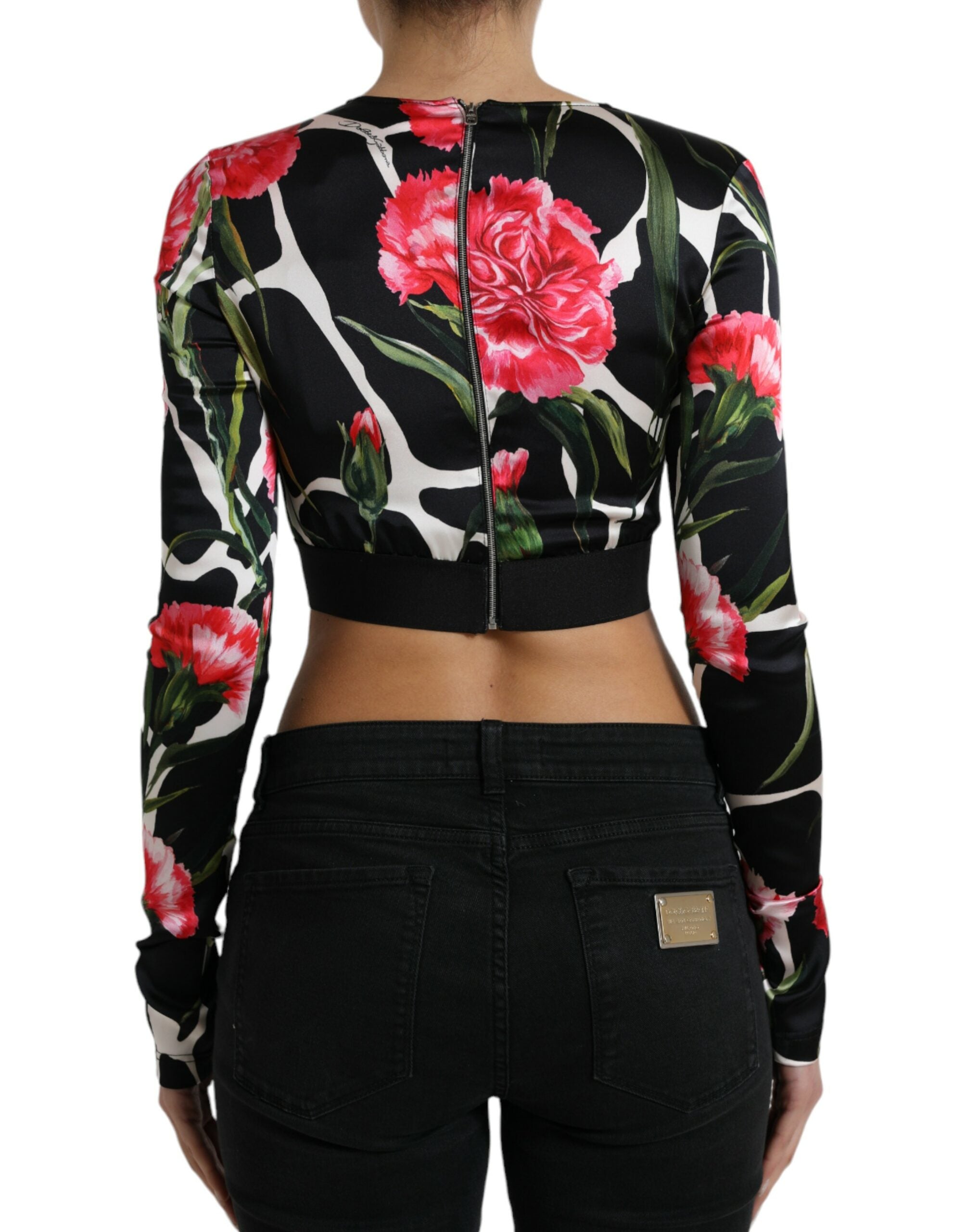 Dolce & Gabbana Multicolor Floral Long Sleeves Cropped Top - DEA STILOSA MILANO