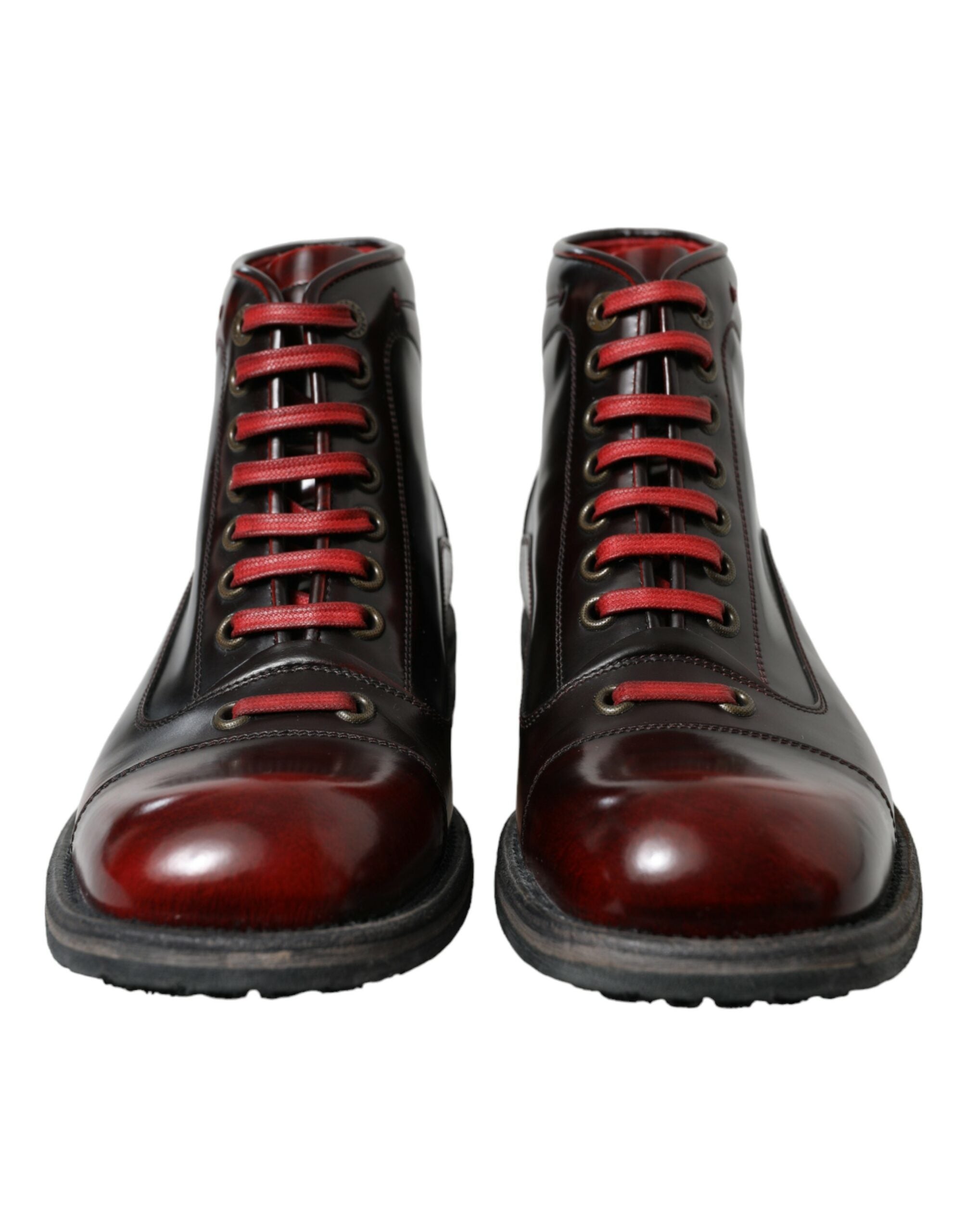 Dolce & Gabbana Black Red Leather Lace Up Ankle Boots Shoes - DEA STILOSA MILANO