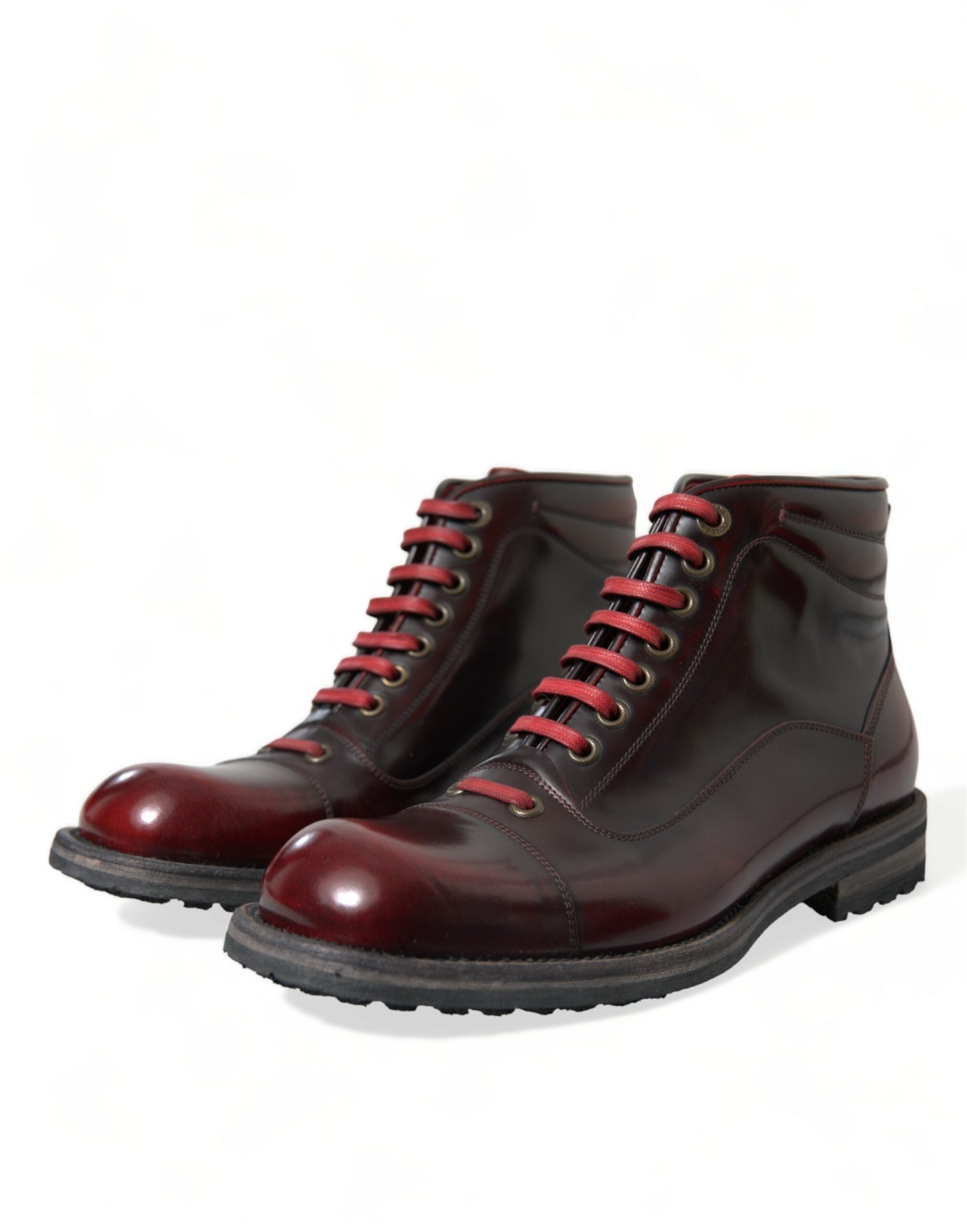 Dolce & Gabbana Black Red Leather Lace Up Ankle Boots Shoes - DEA STILOSA MILANO