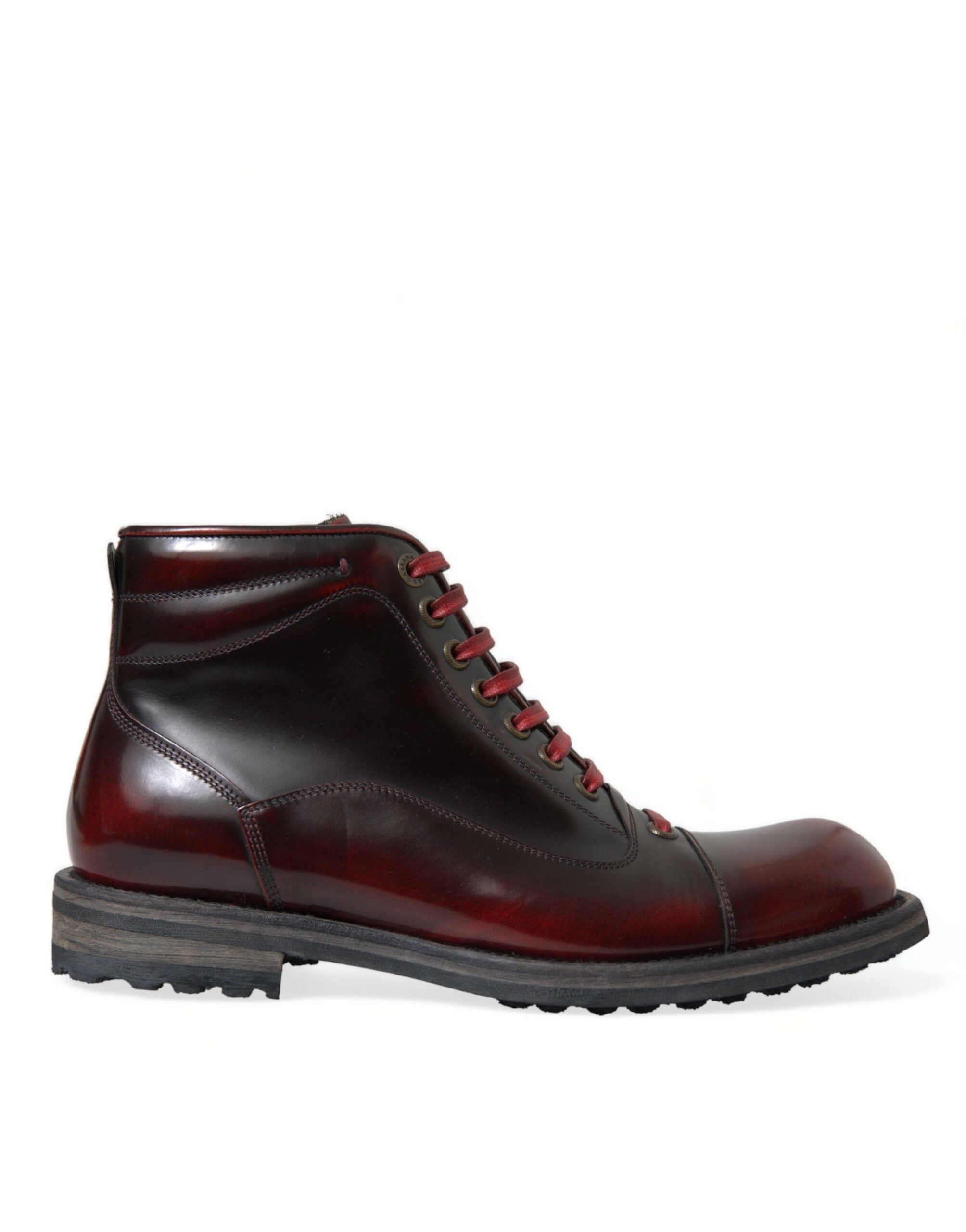 Dolce & Gabbana Black Red Leather Lace Up Ankle Boots Shoes - DEA STILOSA MILANO