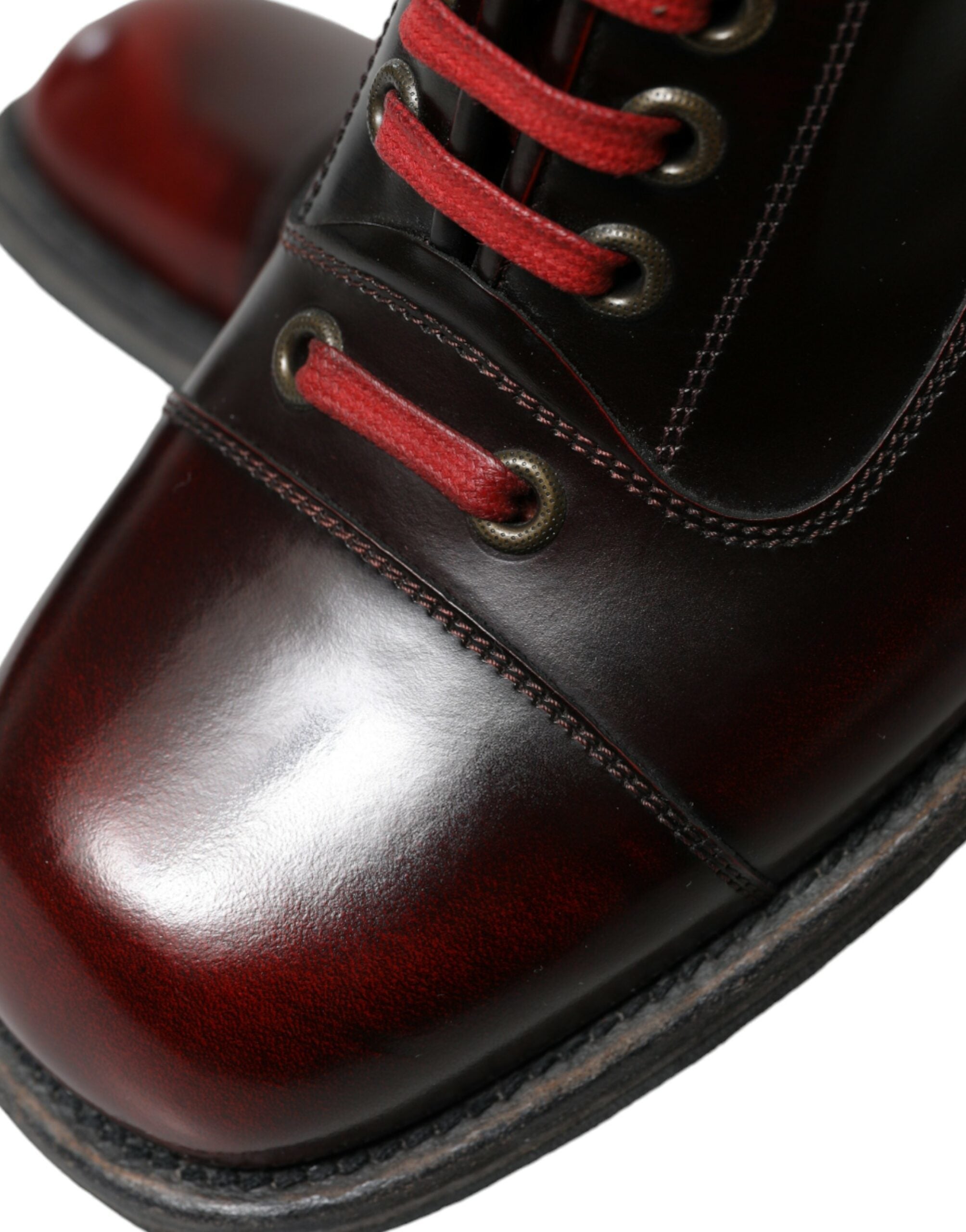Dolce & Gabbana Black Red Leather Lace Up Ankle Boots Shoes - DEA STILOSA MILANO