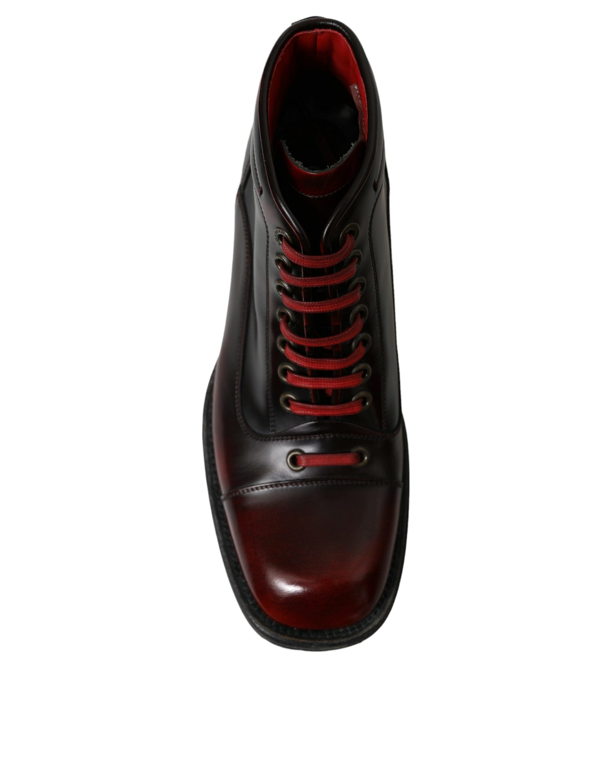 Dolce & Gabbana Black Red Leather Lace Up Ankle Boots Shoes - DEA STILOSA MILANO