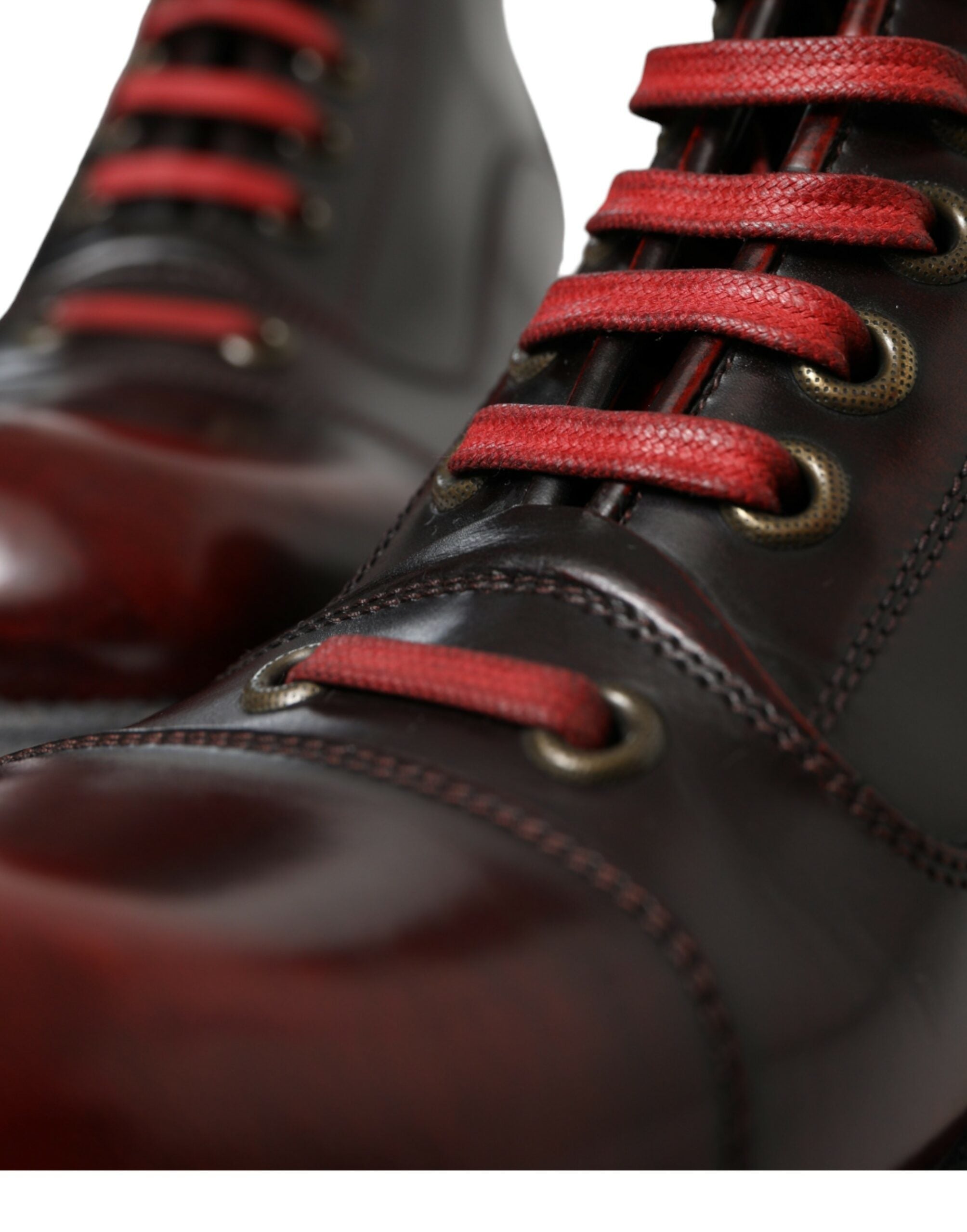 Dolce & Gabbana Black Red Leather Lace Up Ankle Boots Shoes - DEA STILOSA MILANO