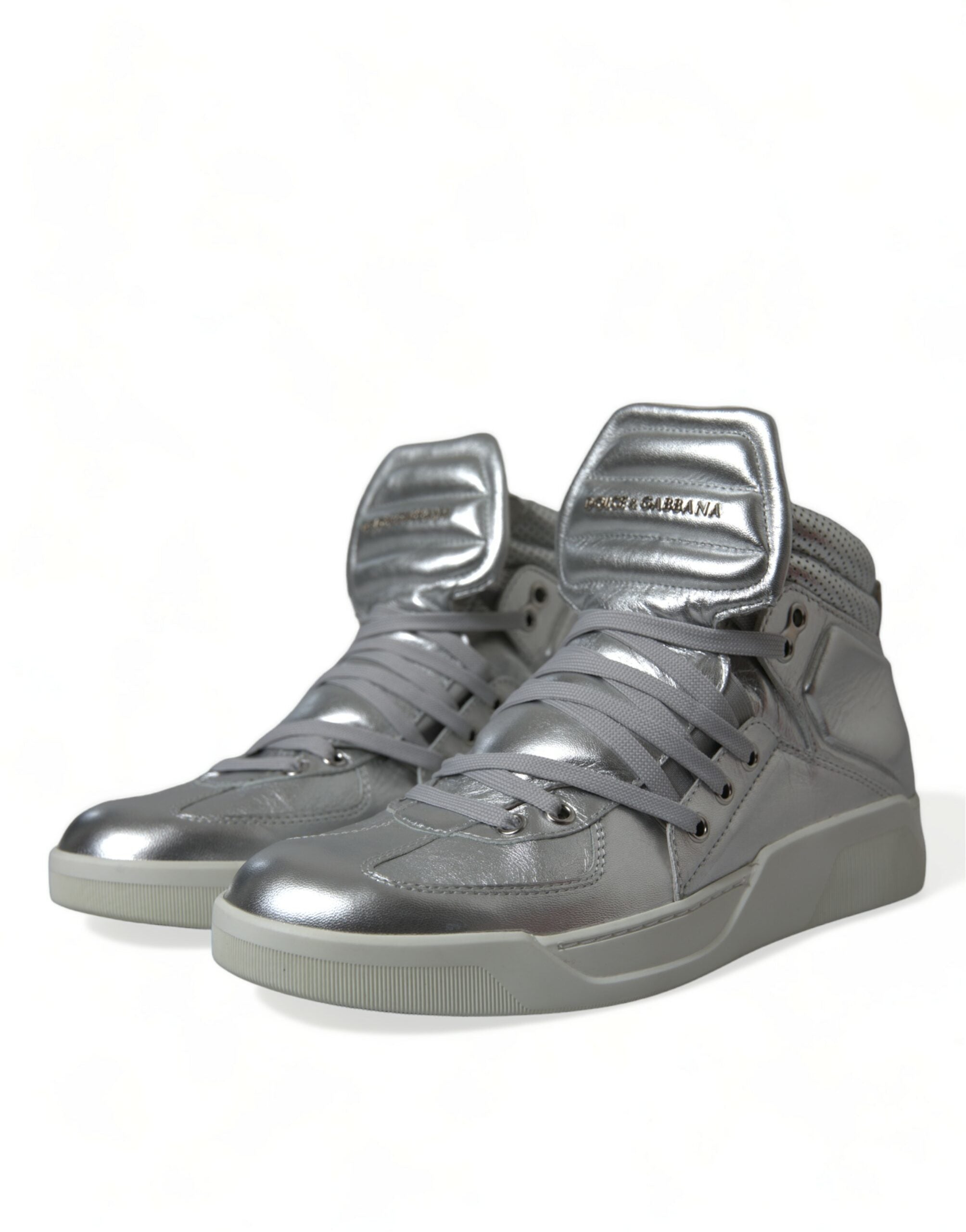 Dolce & Gabbana Silver Leather Benelux High Top Sneakers Shoes - DEA STILOSA MILANO