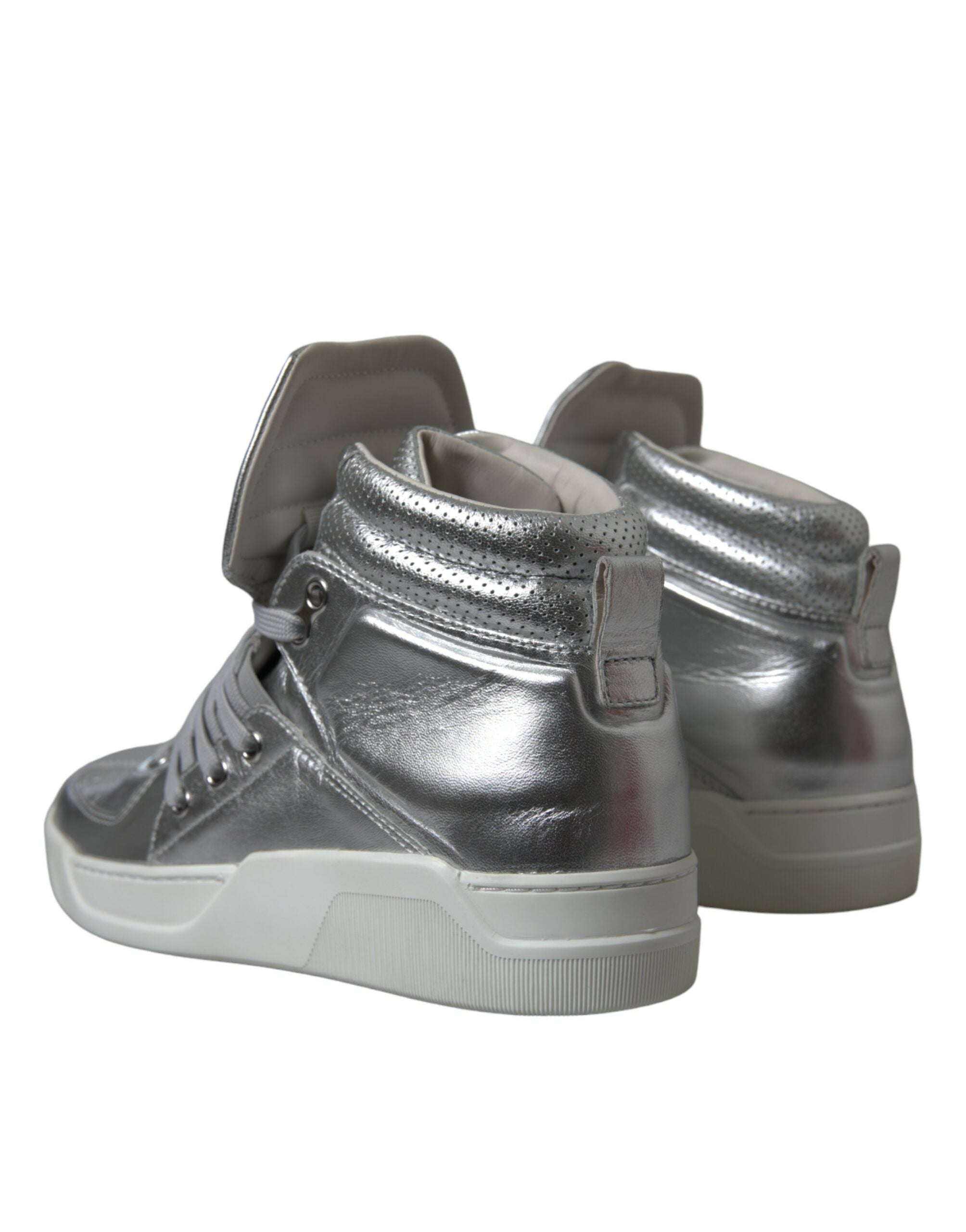 Dolce & Gabbana Silver Leather Benelux High Top Sneakers Shoes - DEA STILOSA MILANO