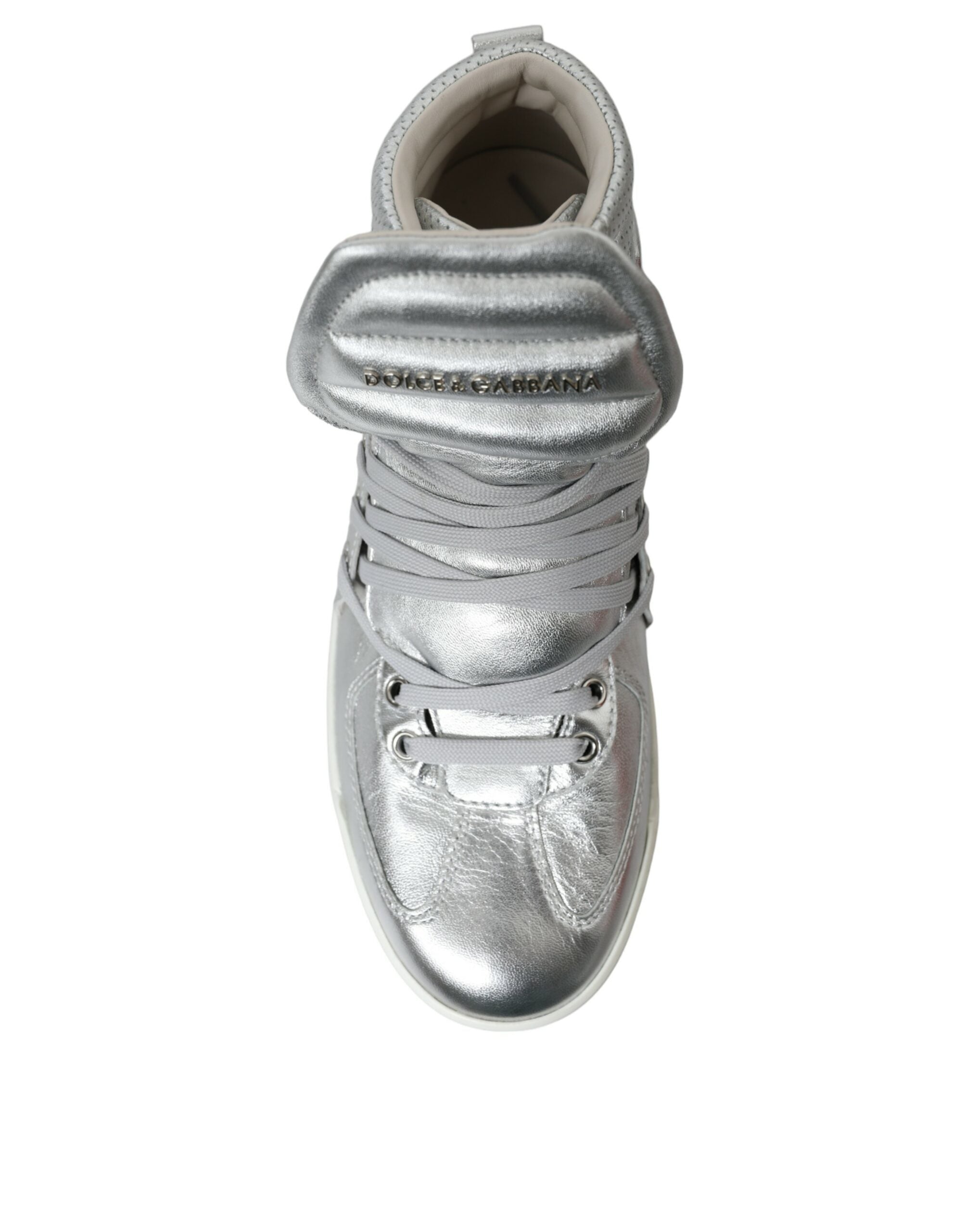 Dolce & Gabbana Silver Leather Benelux High Top Sneakers Shoes - DEA STILOSA MILANO