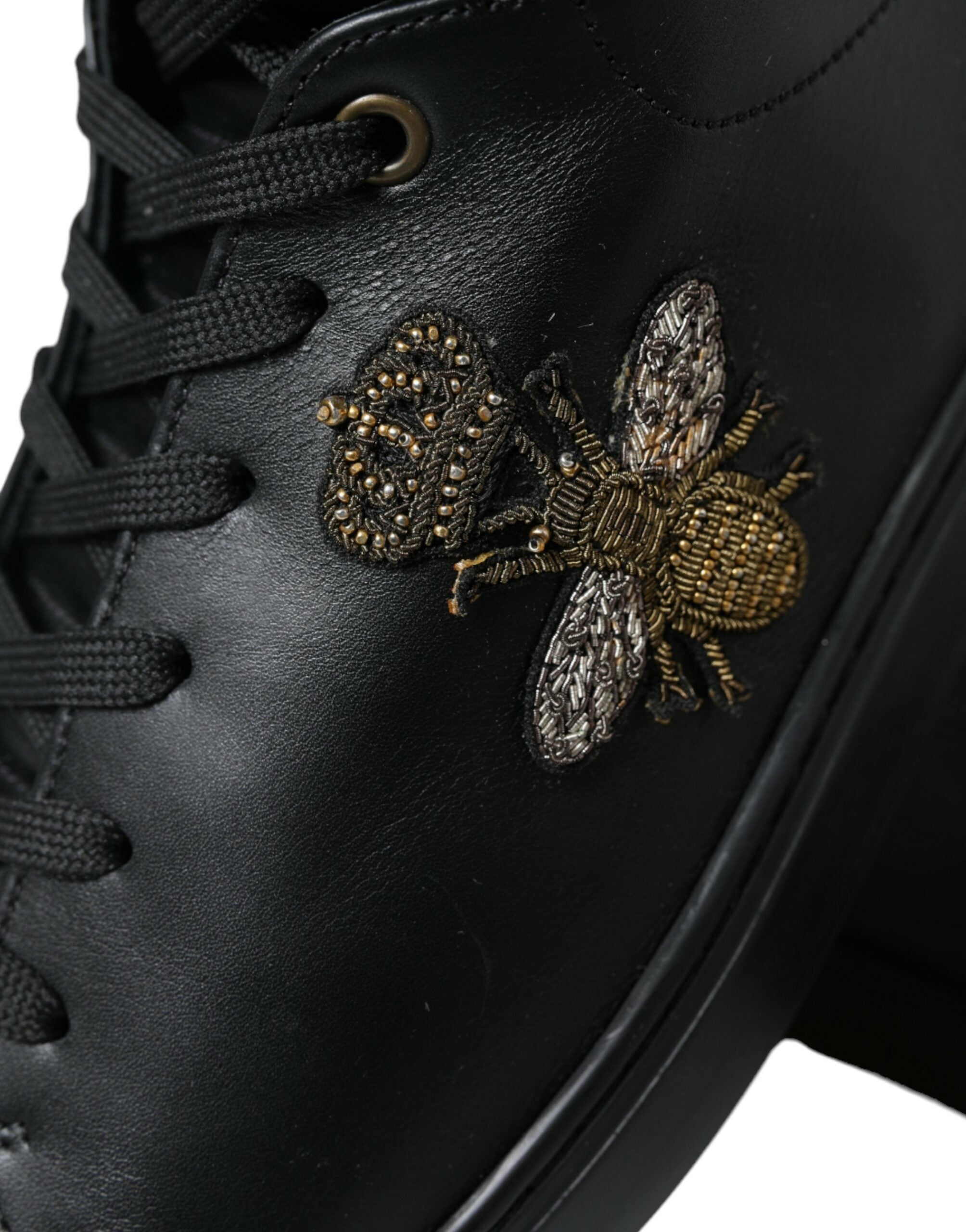 Dolce & Gabbana Black Crown Bee logo Mid Top Portofino Sneakers Shoes - DEA STILOSA MILANO