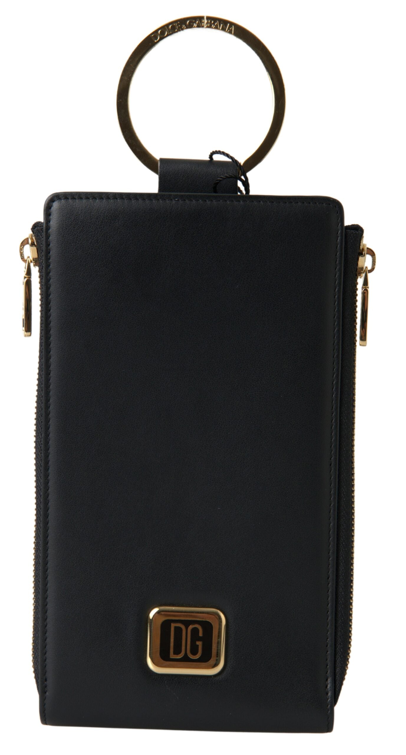 Dolce & Gabbana Black Leather DG Logo Gold Zip Card Holder Men Wallet - DEA STILOSA MILANO