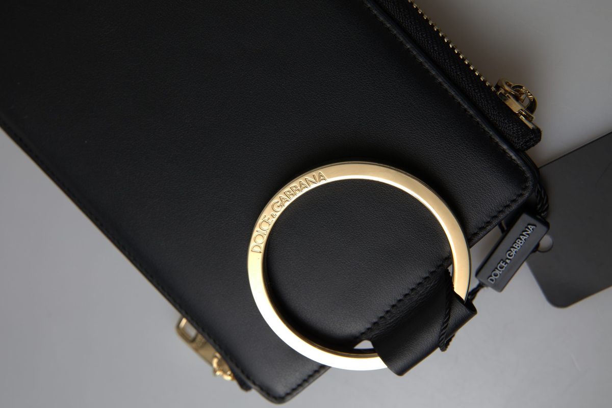 Dolce & Gabbana Black Leather DG Logo Gold Zip Card Holder Men Wallet - DEA STILOSA MILANO