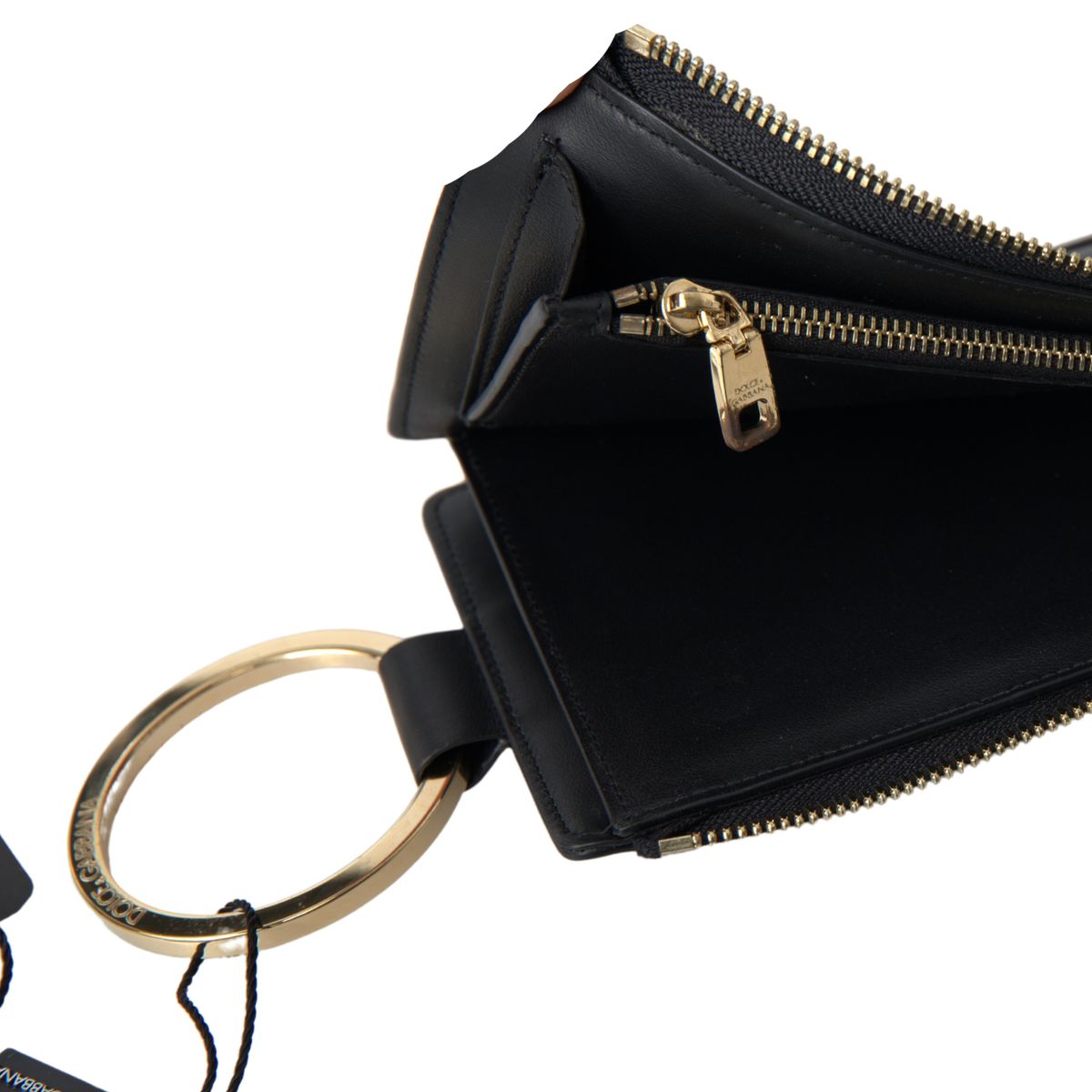 Dolce & Gabbana Black Leather DG Logo Gold Zip Card Holder Men Wallet - DEA STILOSA MILANO
