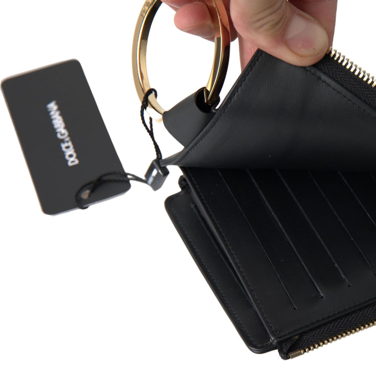 Dolce & Gabbana Black Leather DG Logo Gold Zip Card Holder Men Wallet - DEA STILOSA MILANO