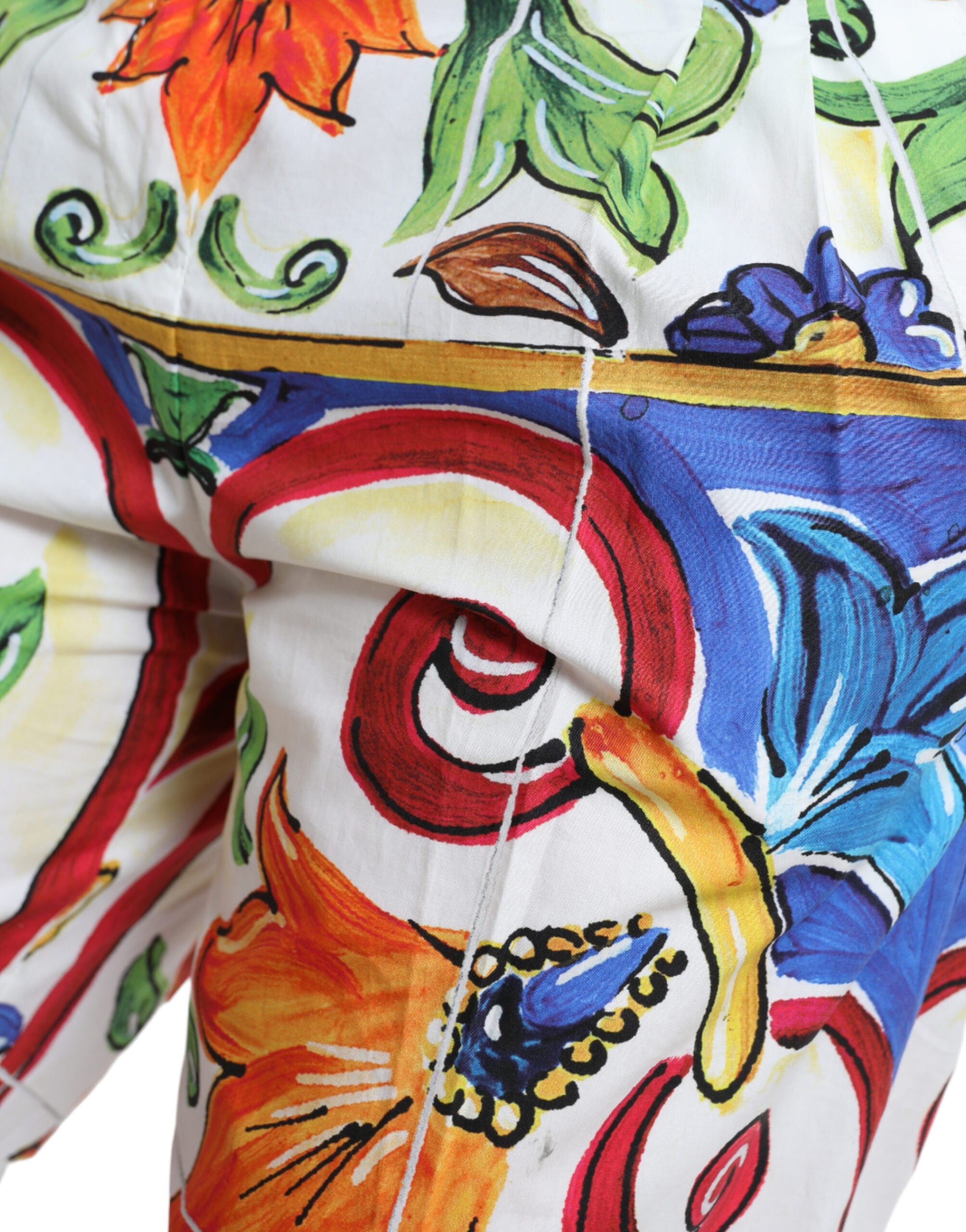 Dolce & Gabbana White Majolica Print Tapered Mid Waist Pants - DEA STILOSA MILANO