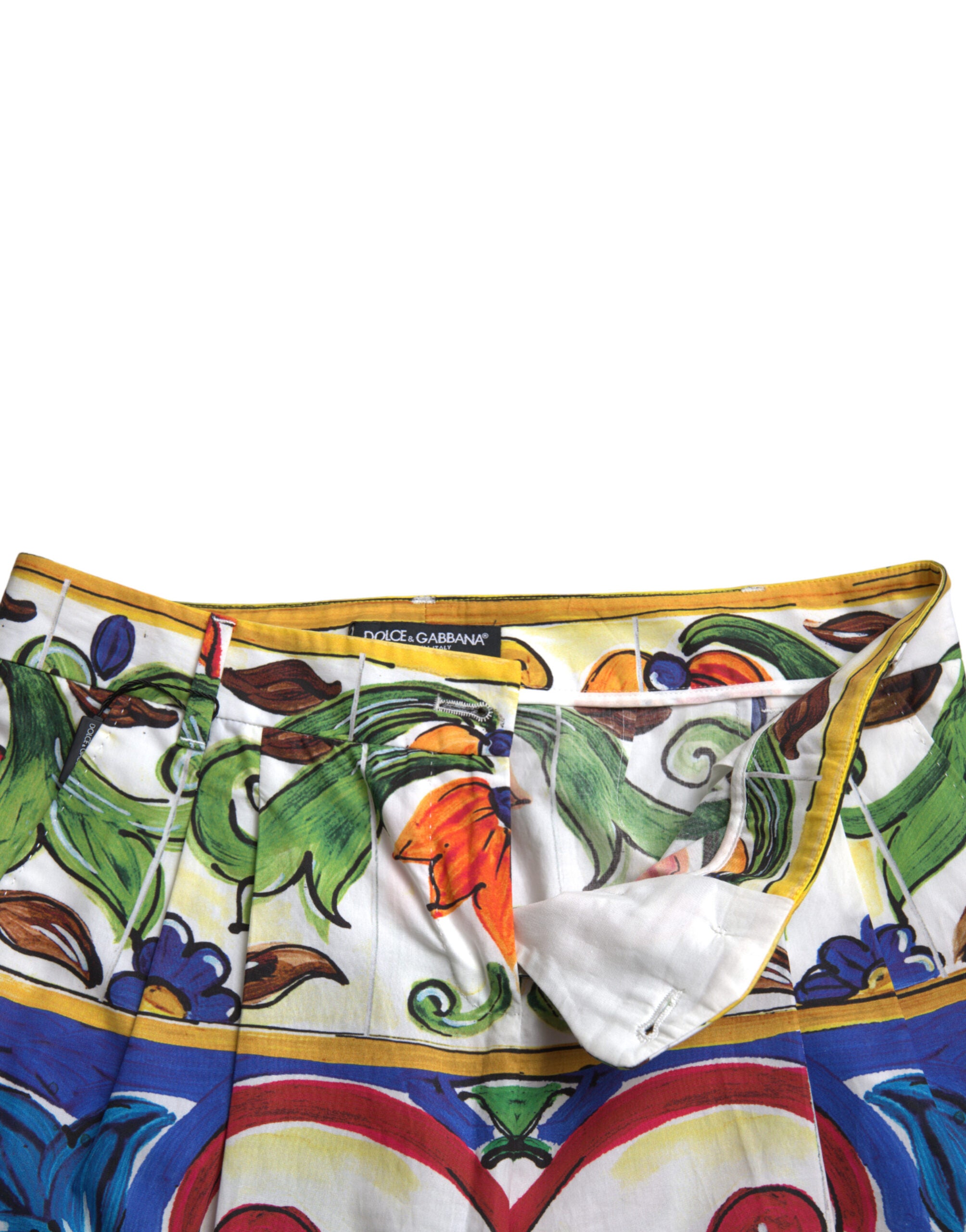 Dolce & Gabbana White Majolica Print Tapered Mid Waist Pants - DEA STILOSA MILANO