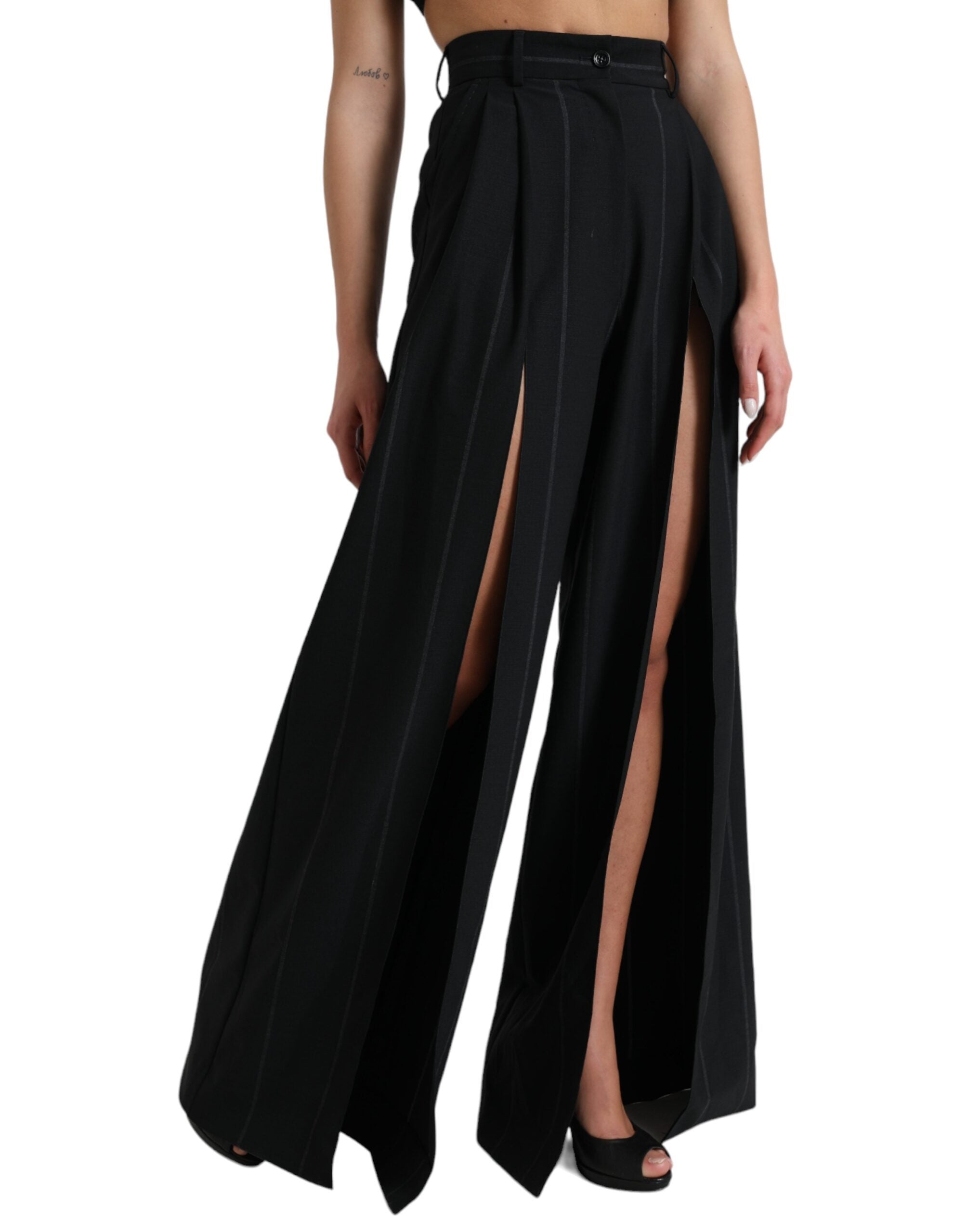 Dolce & Gabbana Black High Waist Front Slit Wide Leg Pants - DEA STILOSA MILANO