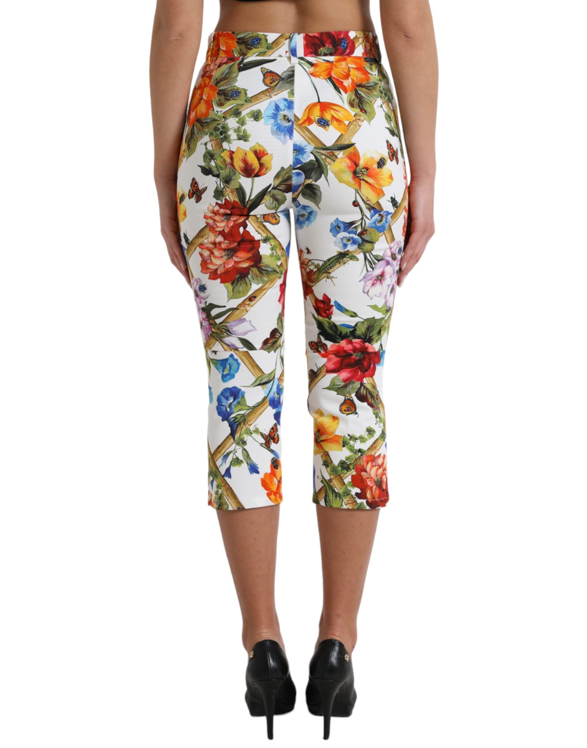 Dolce & Gabbana White Majolica Print High Waist Cropped Pants - DEA STILOSA MILANO