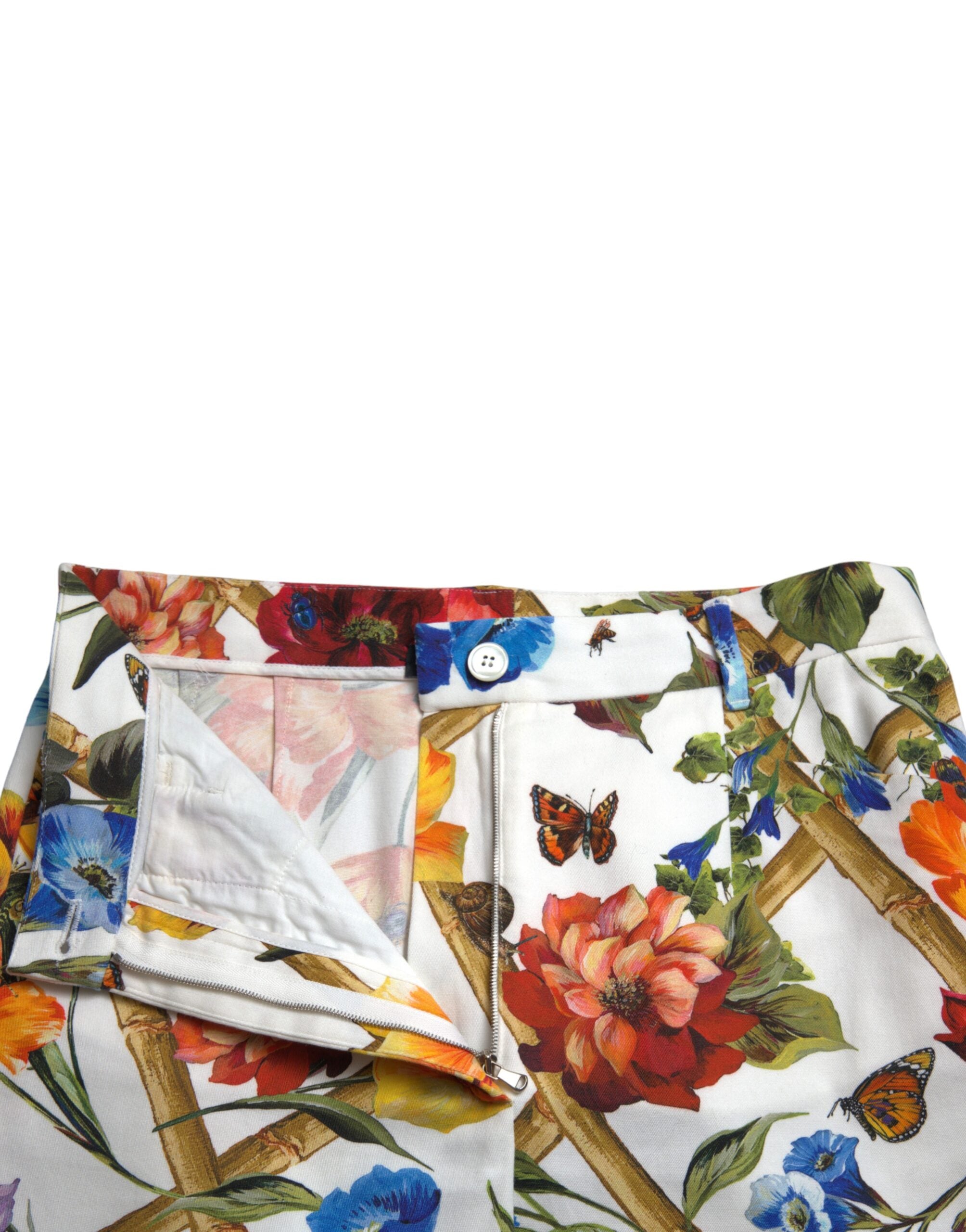 Dolce & Gabbana White Majolica Print High Waist Cropped Pants - DEA STILOSA MILANO