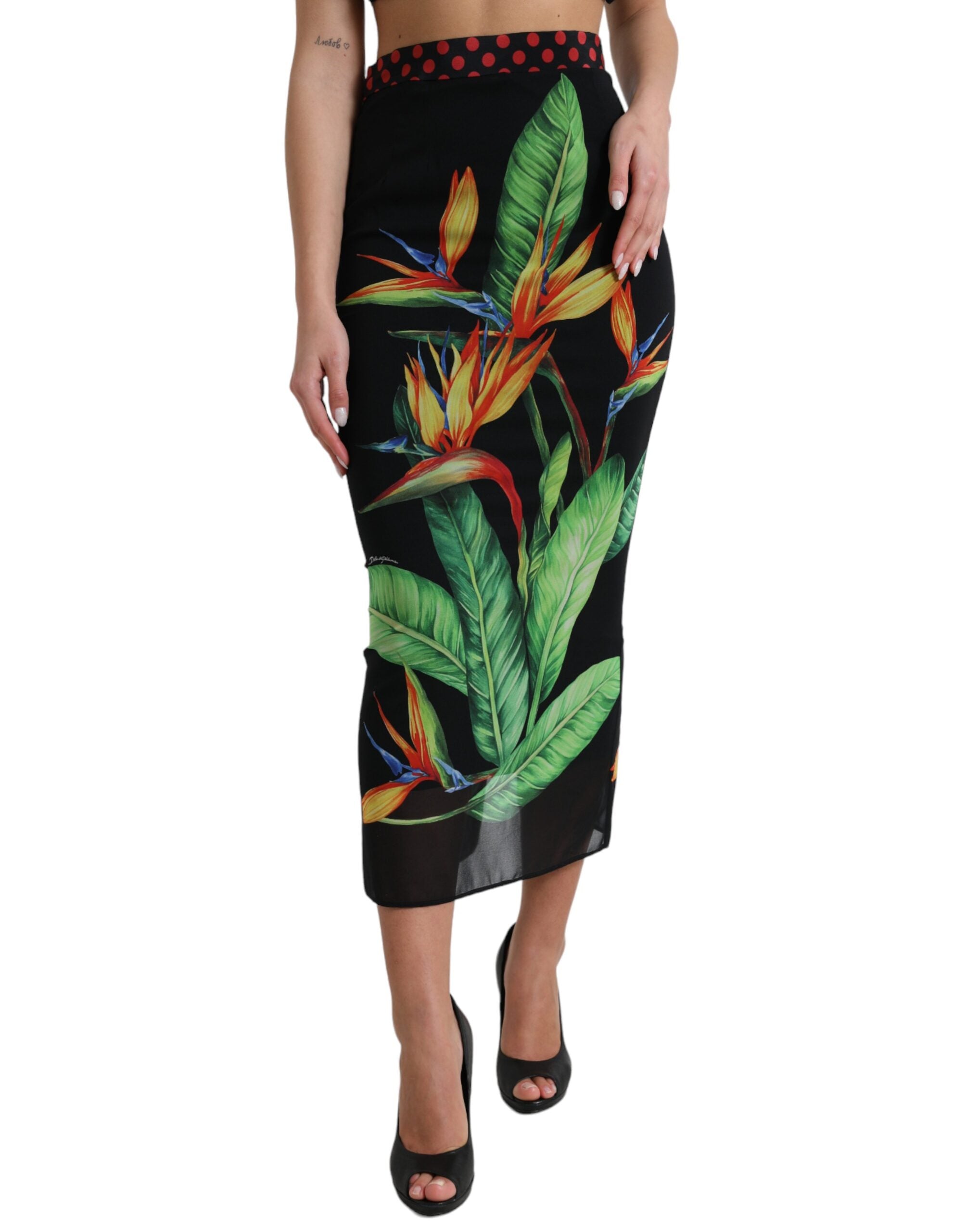 Dolce & Gabbana Black Strelitzia High Waist Pencil Cut Skirt - DEA STILOSA MILANO