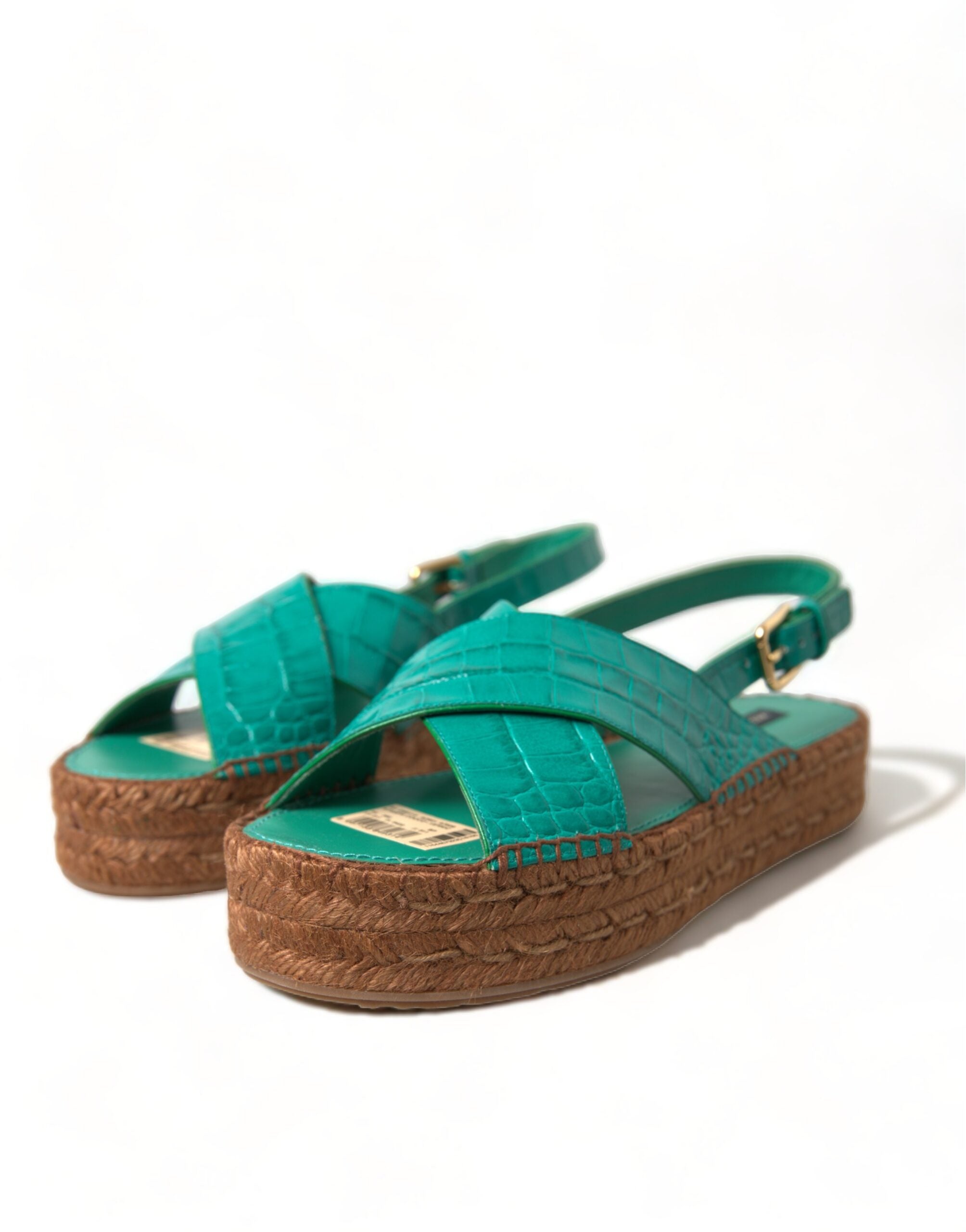 Dolce & Gabbana Green Leather Platform Espadrille Sandal Shoes - DEA STILOSA MILANO