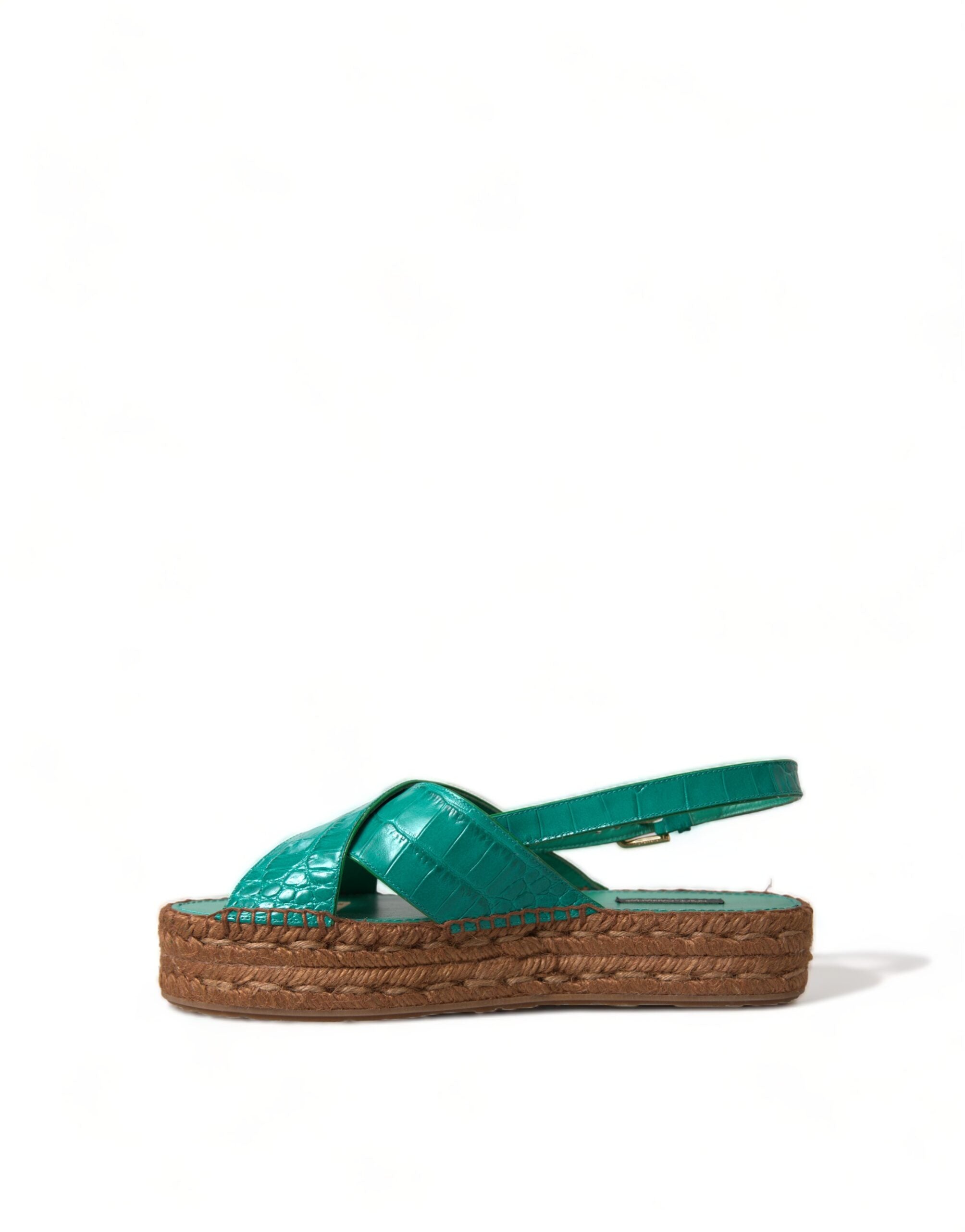 Dolce & Gabbana Green Leather Platform Espadrille Sandal Shoes - DEA STILOSA MILANO