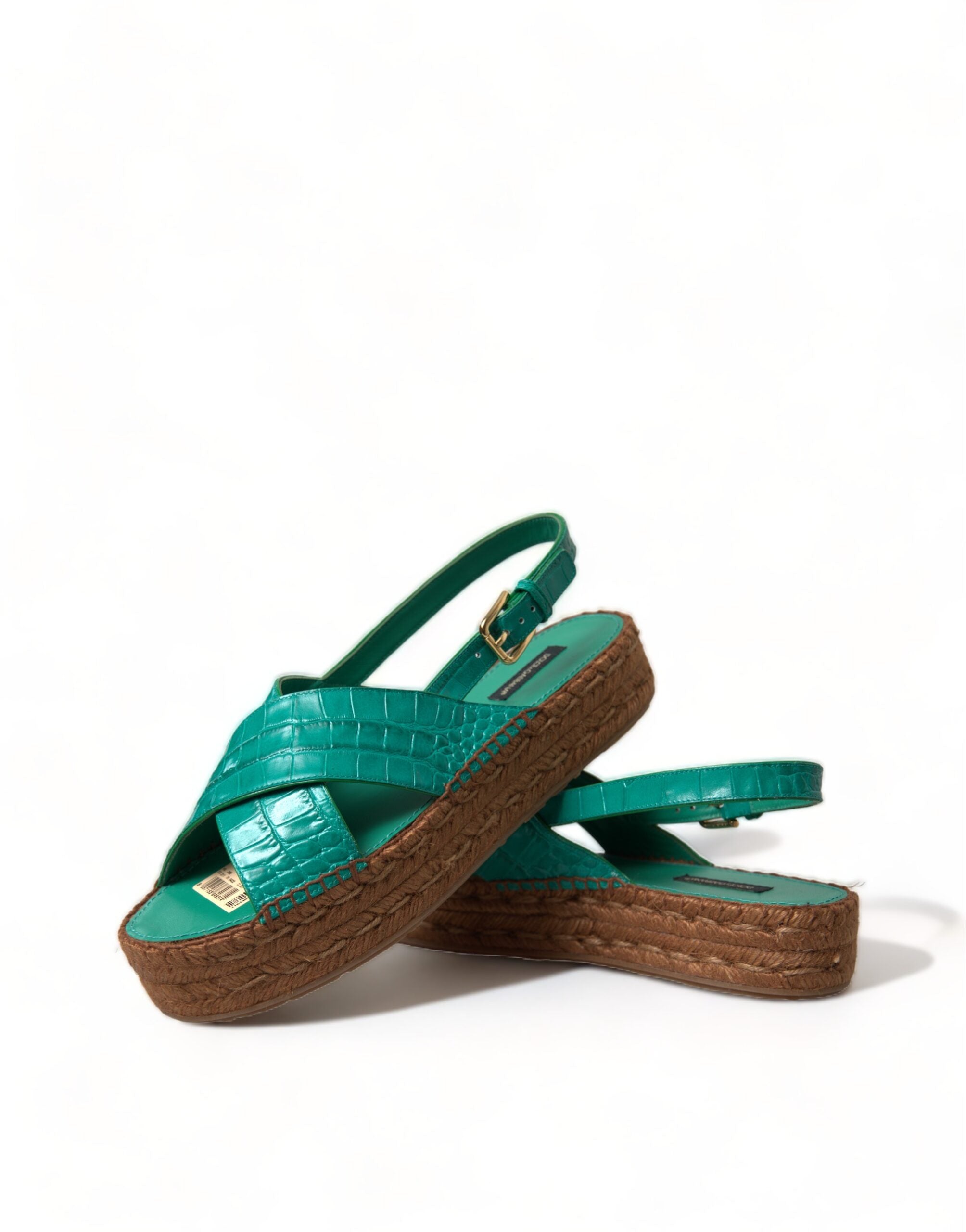 Dolce & Gabbana Green Leather Platform Espadrille Sandal Shoes - DEA STILOSA MILANO