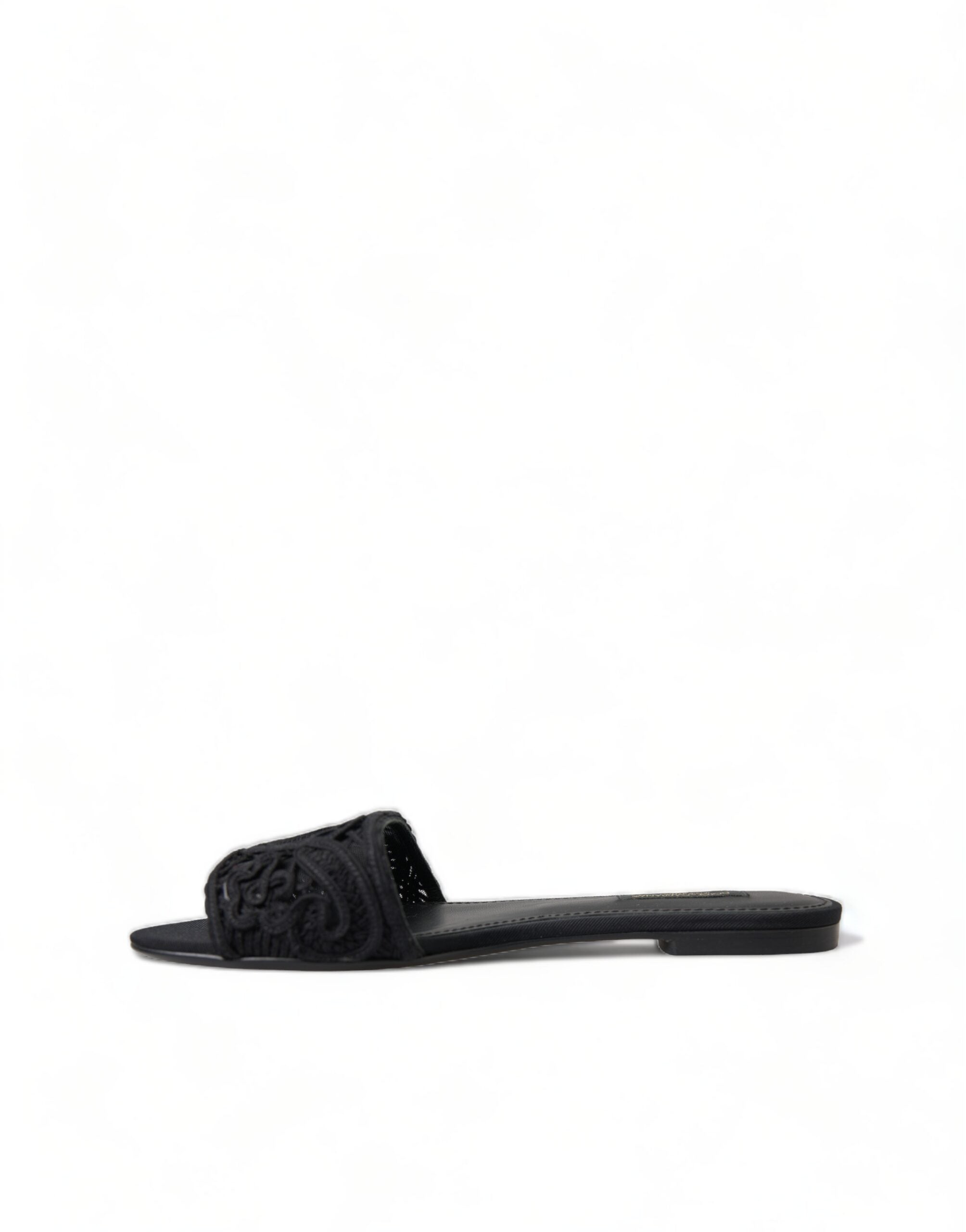 Dolce & Gabbana Black Cotton Heart Embroidery Sandals Shoes - DEA STILOSA MILANO