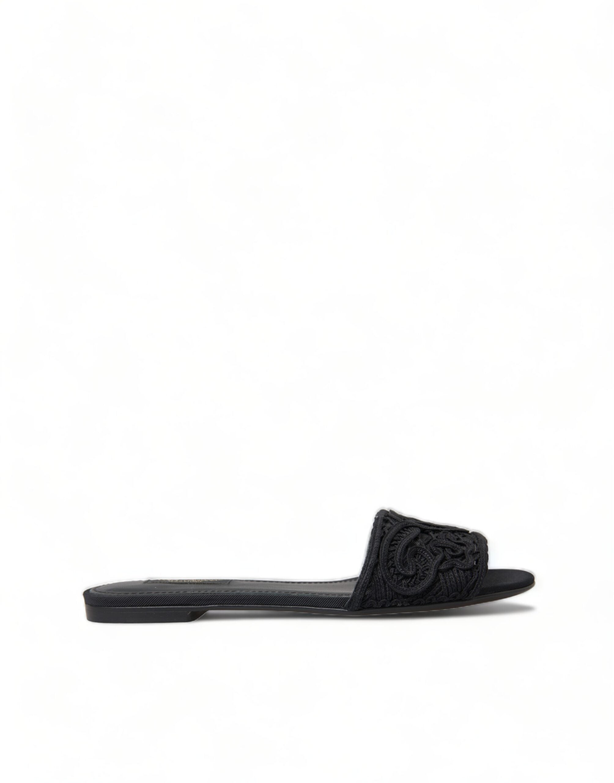 Dolce & Gabbana Black Cotton Heart Embroidery Sandals Shoes - DEA STILOSA MILANO