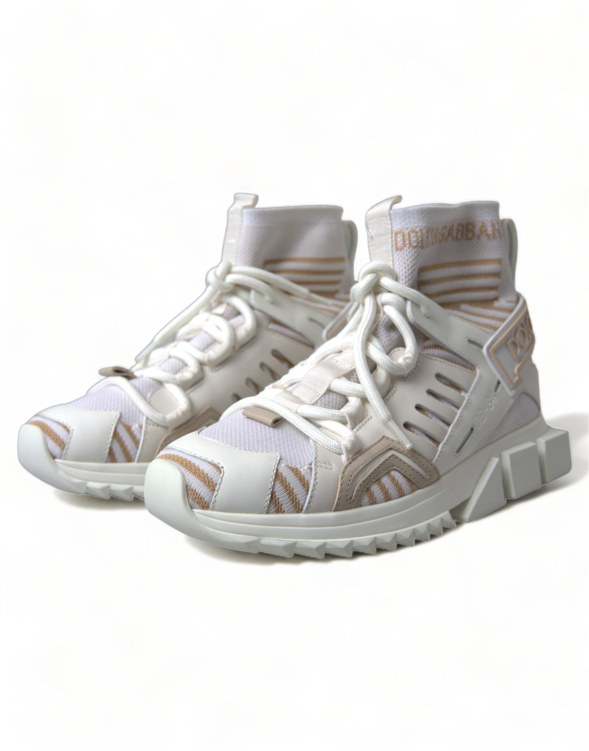 Dolce & Gabbana White Beige Sorrento Socks Sneakers Shoes - DEA STILOSA MILANO