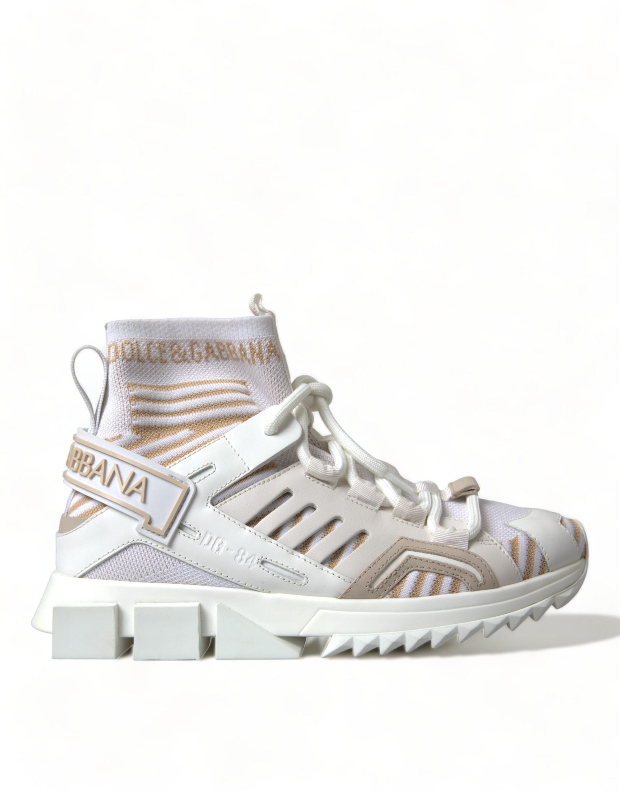 Dolce & Gabbana White Beige Sorrento Socks Sneakers Shoes - DEA STILOSA MILANO