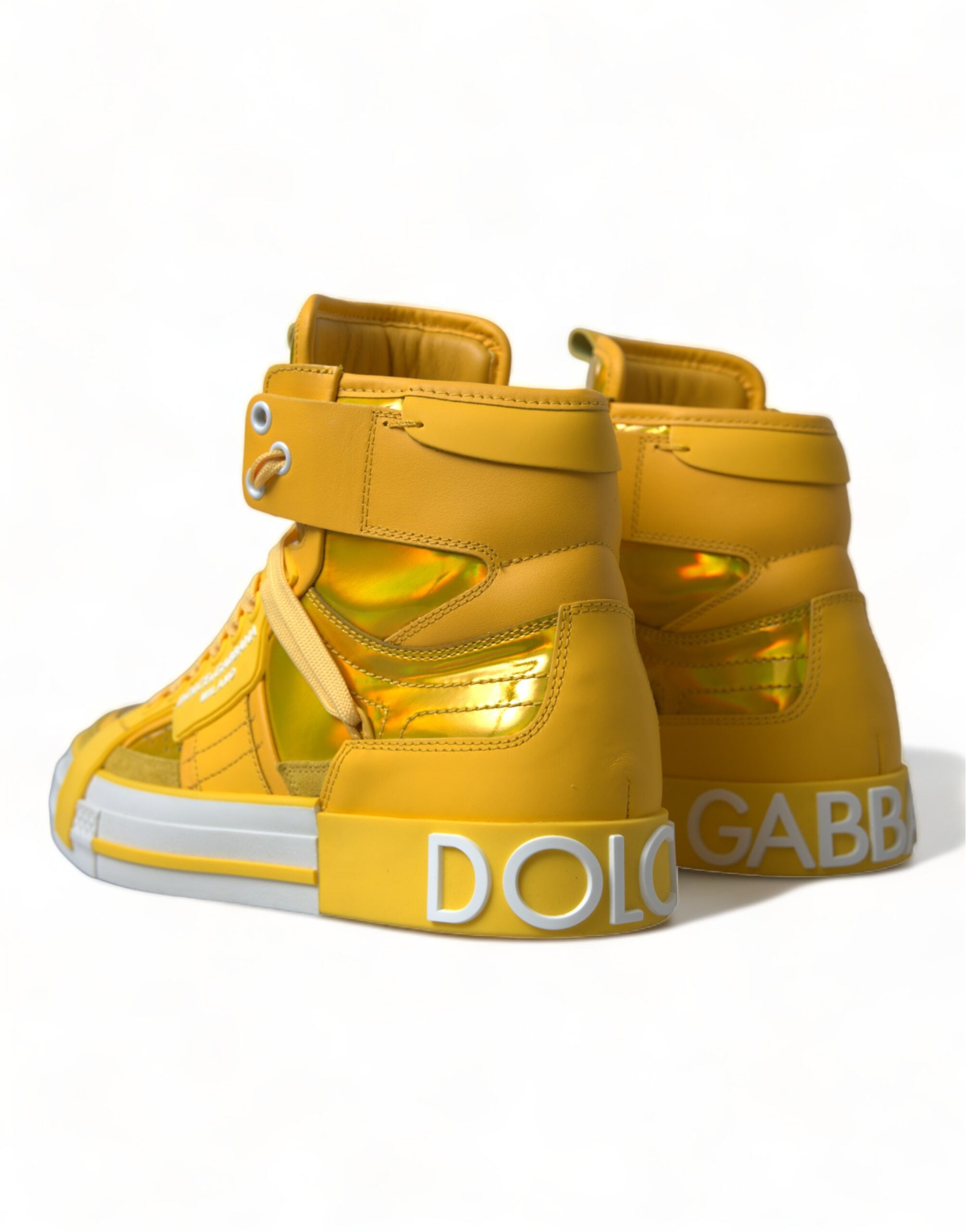 Dolce & Gabbana Yellow White Leather High Top Sneakers Shoes - DEA STILOSA MILANO