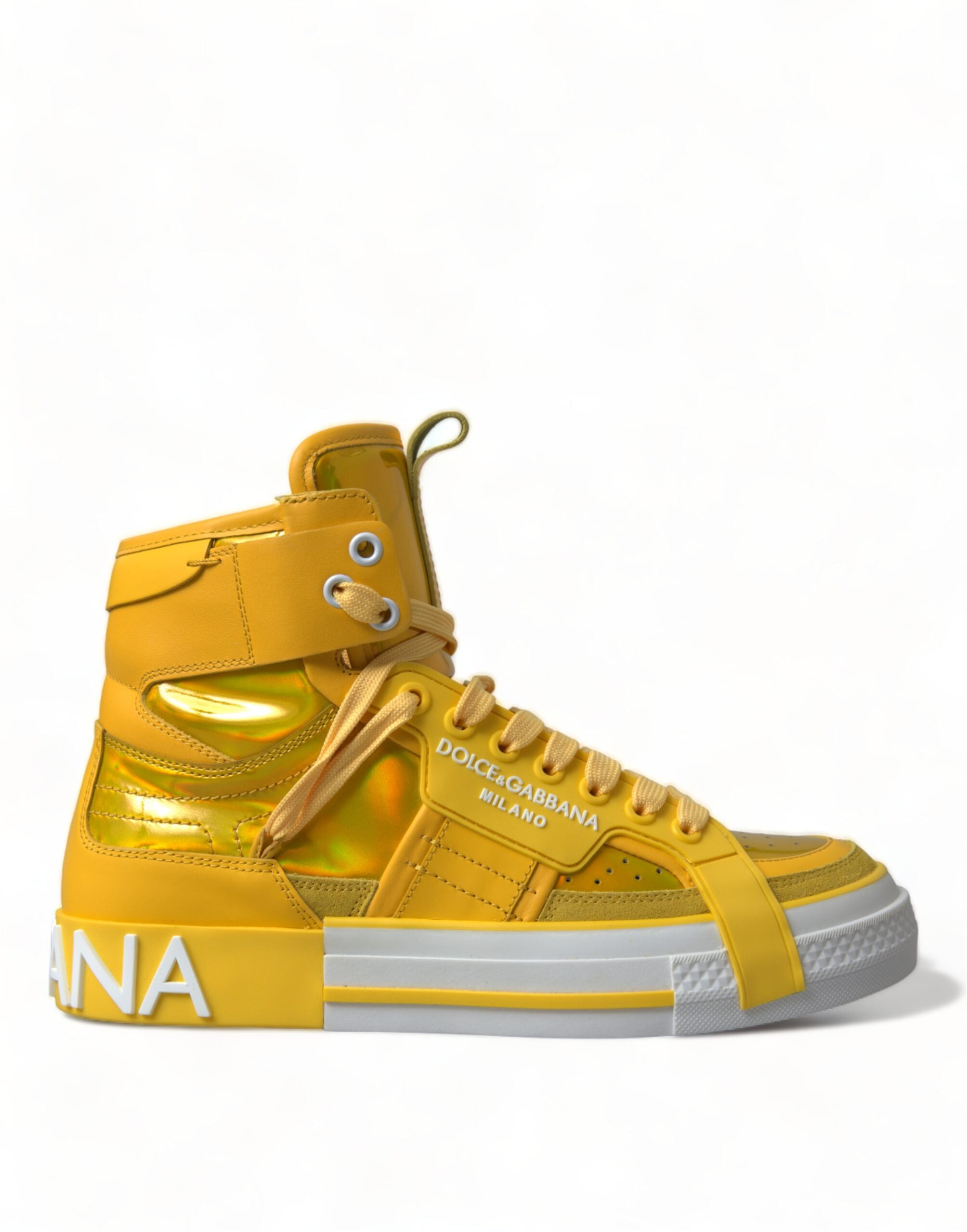 Dolce & Gabbana Yellow White Leather High Top Sneakers Shoes - DEA STILOSA MILANO