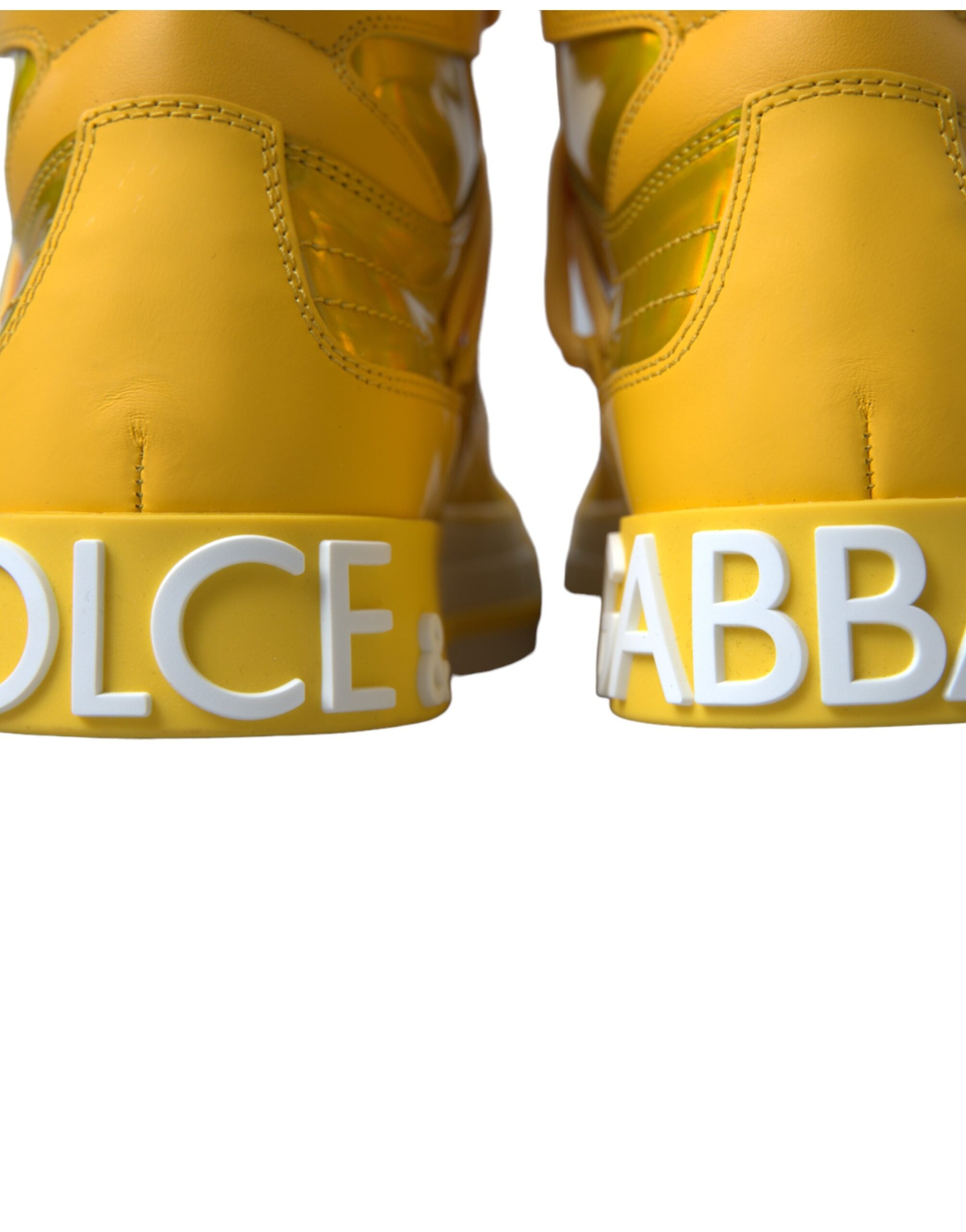 Dolce & Gabbana Yellow White Leather High Top Sneakers Shoes - DEA STILOSA MILANO