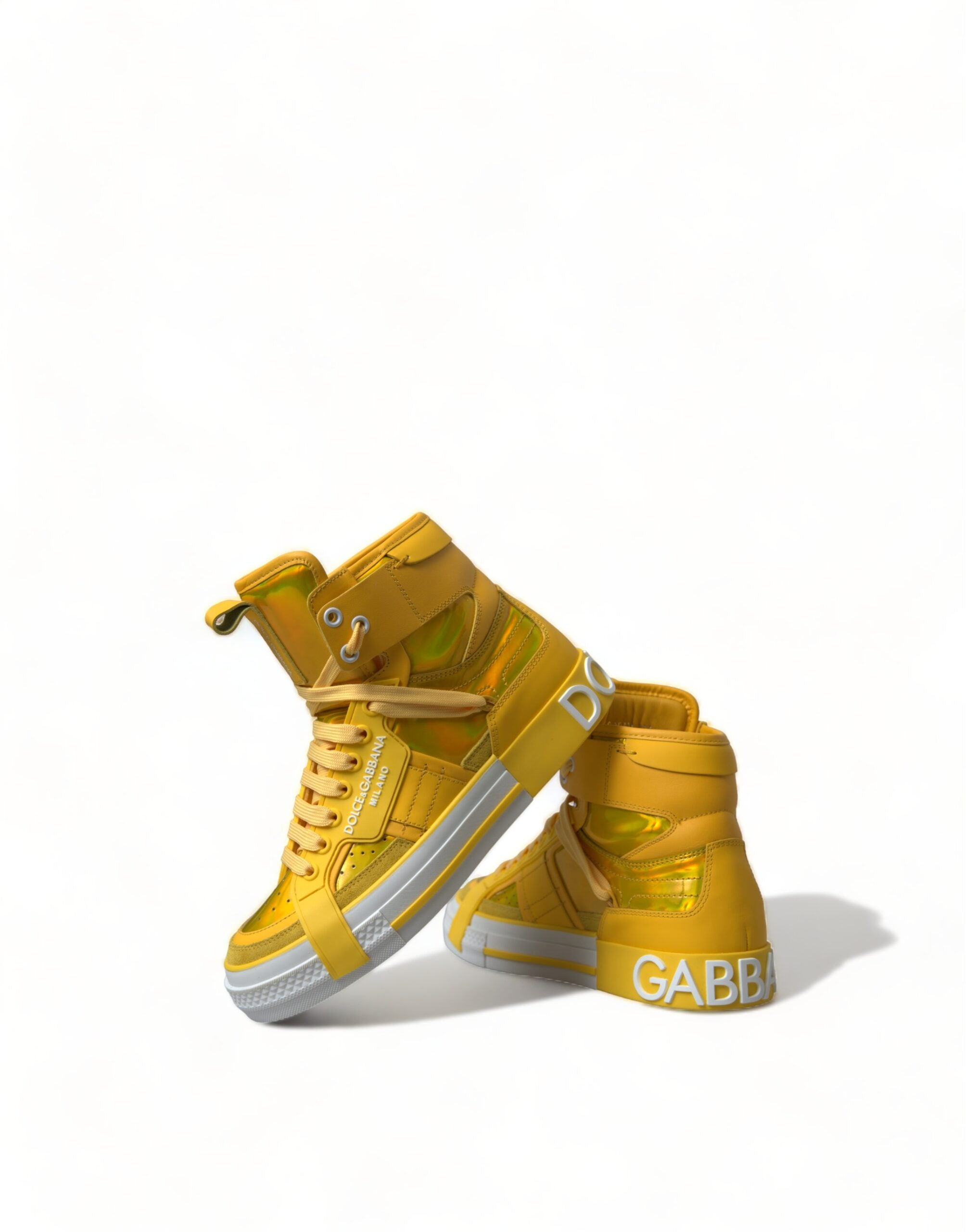 Dolce & Gabbana Yellow White Leather High Top Sneakers Shoes - DEA STILOSA MILANO