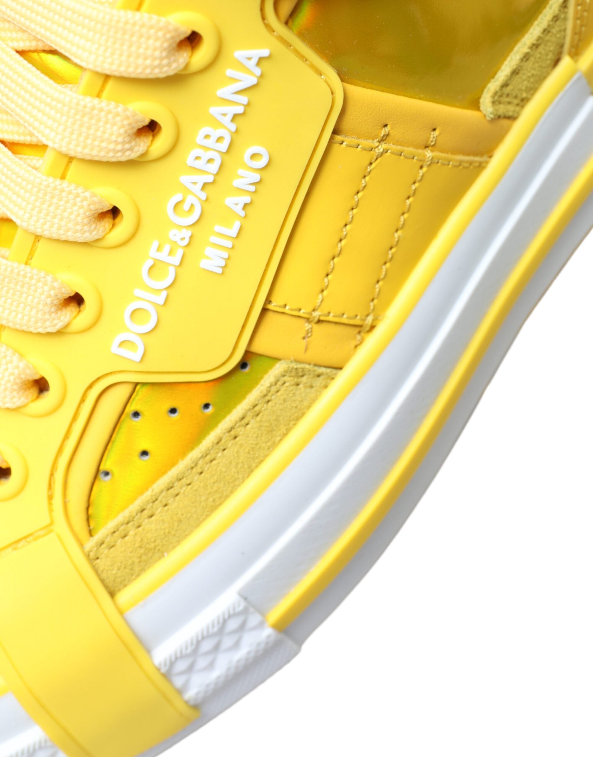 Dolce & Gabbana Yellow White Leather High Top Sneakers Shoes - DEA STILOSA MILANO