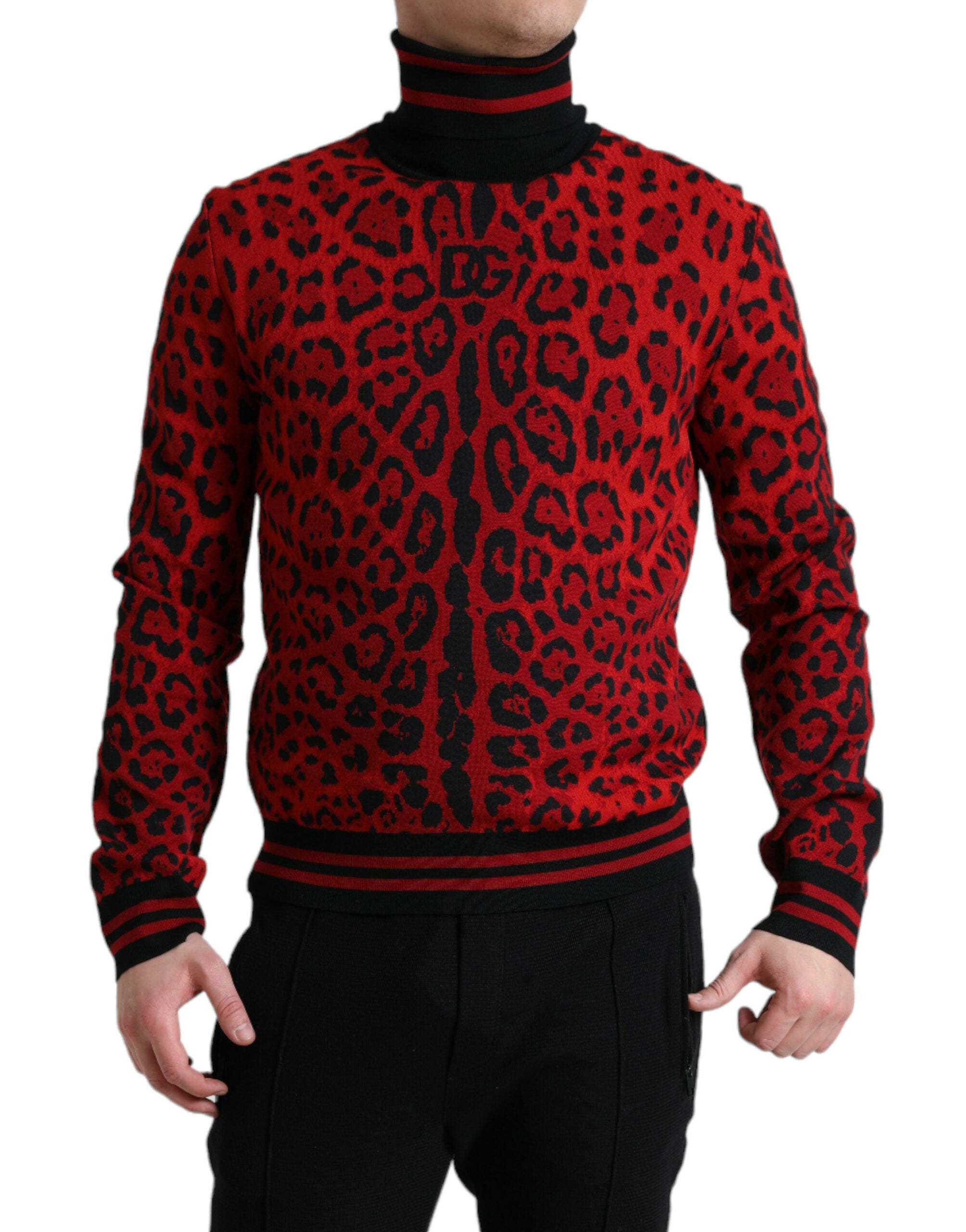 Dolce & Gabbana Red Leopard Print Turtleneck Pullover Sweater - DEA STILOSA MILANO