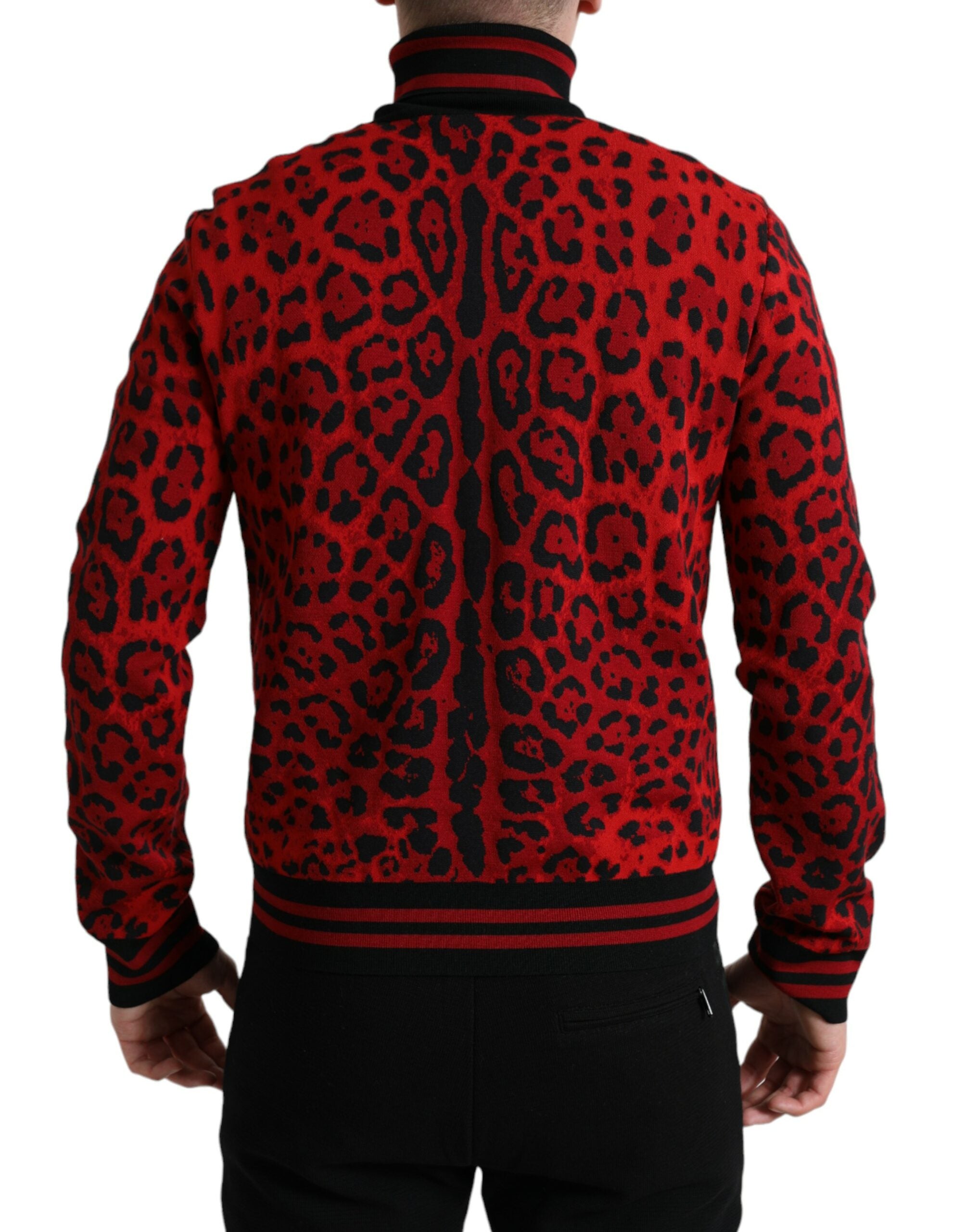 Dolce & Gabbana Red Leopard Print Turtleneck Pullover Sweater - DEA STILOSA MILANO