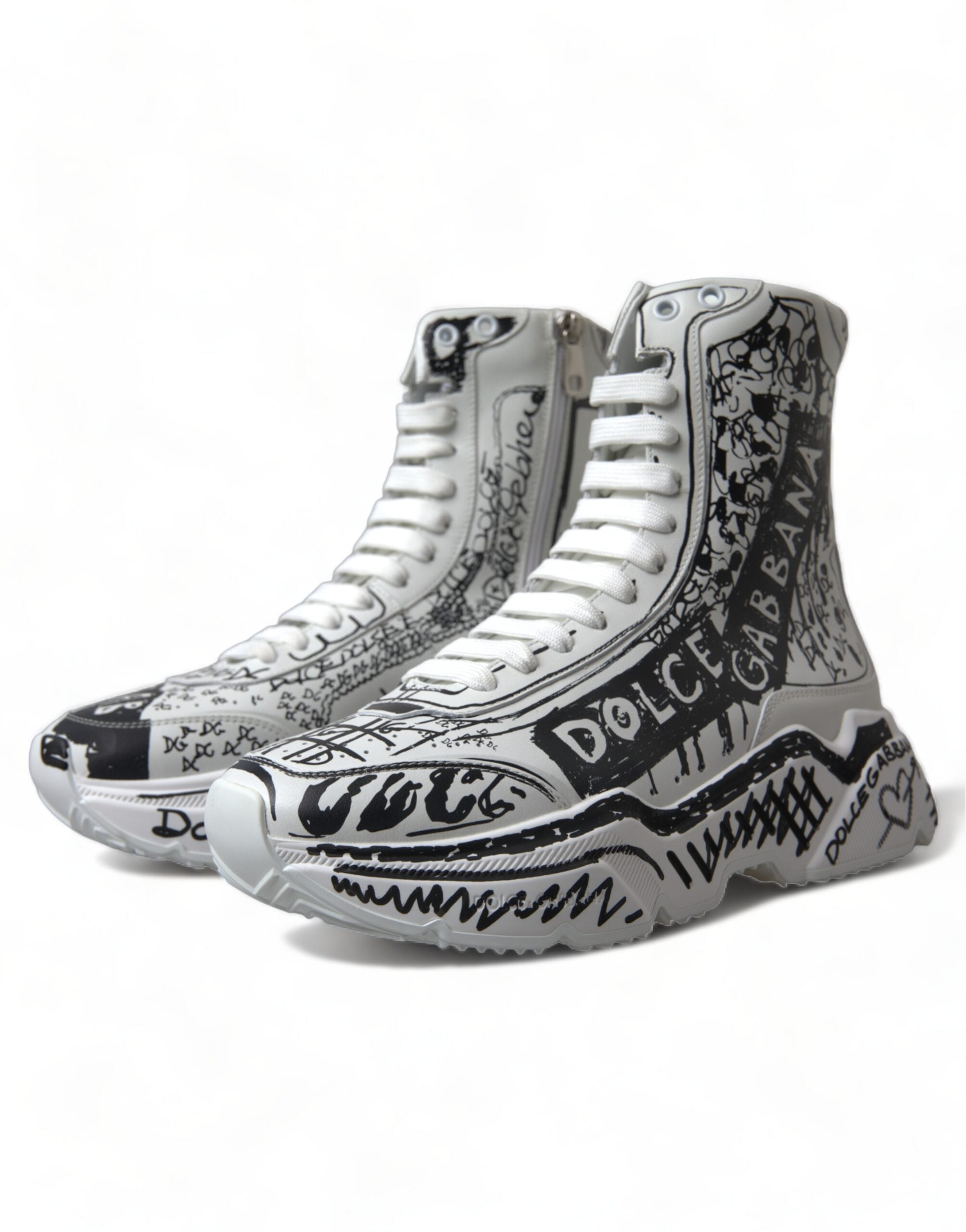 Dolce & Gabbana White Black Graffiti Daymaster Sneakers Shoes - DEA STILOSA MILANO