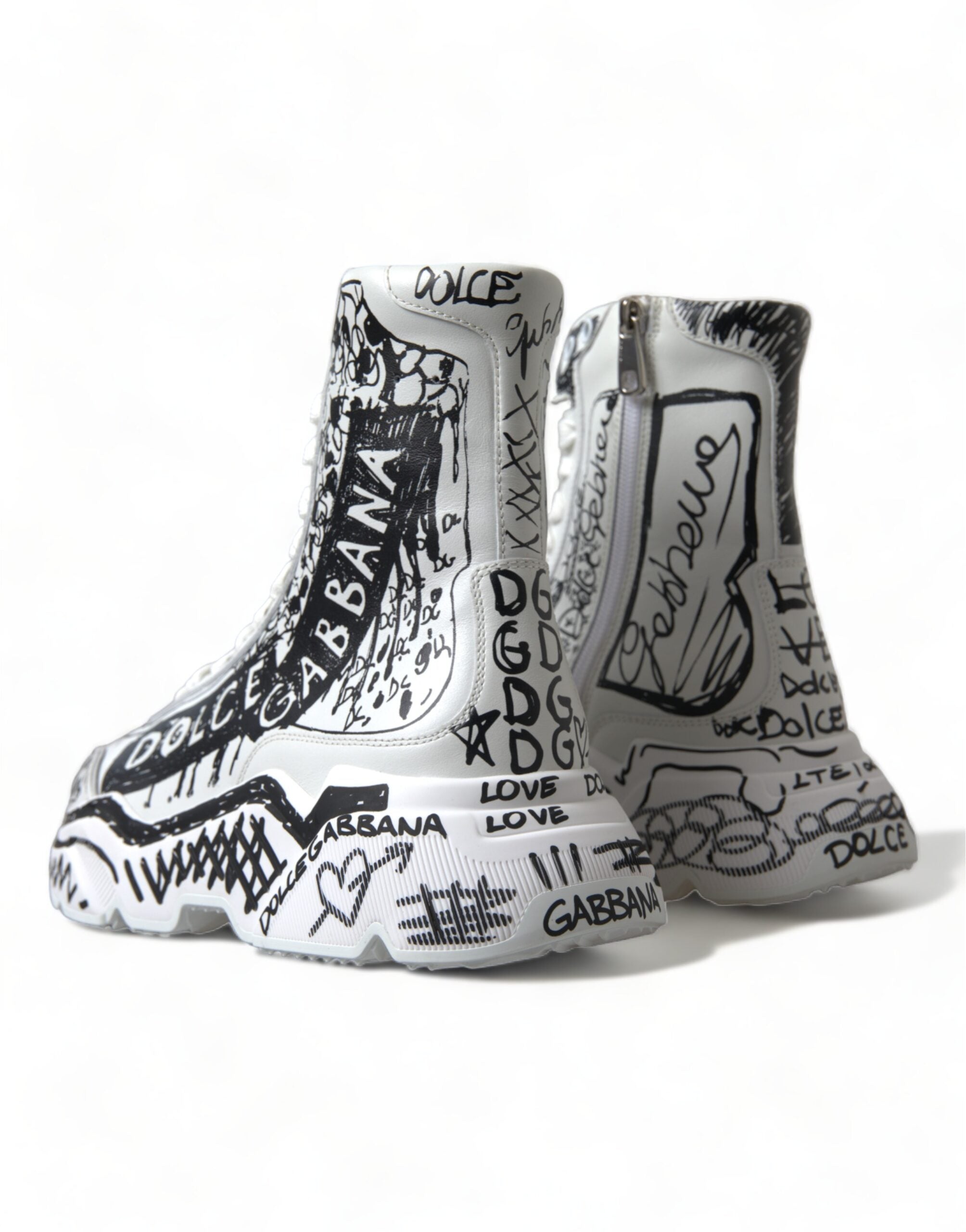 Dolce & Gabbana White Black Graffiti Daymaster Sneakers Shoes - DEA STILOSA MILANO