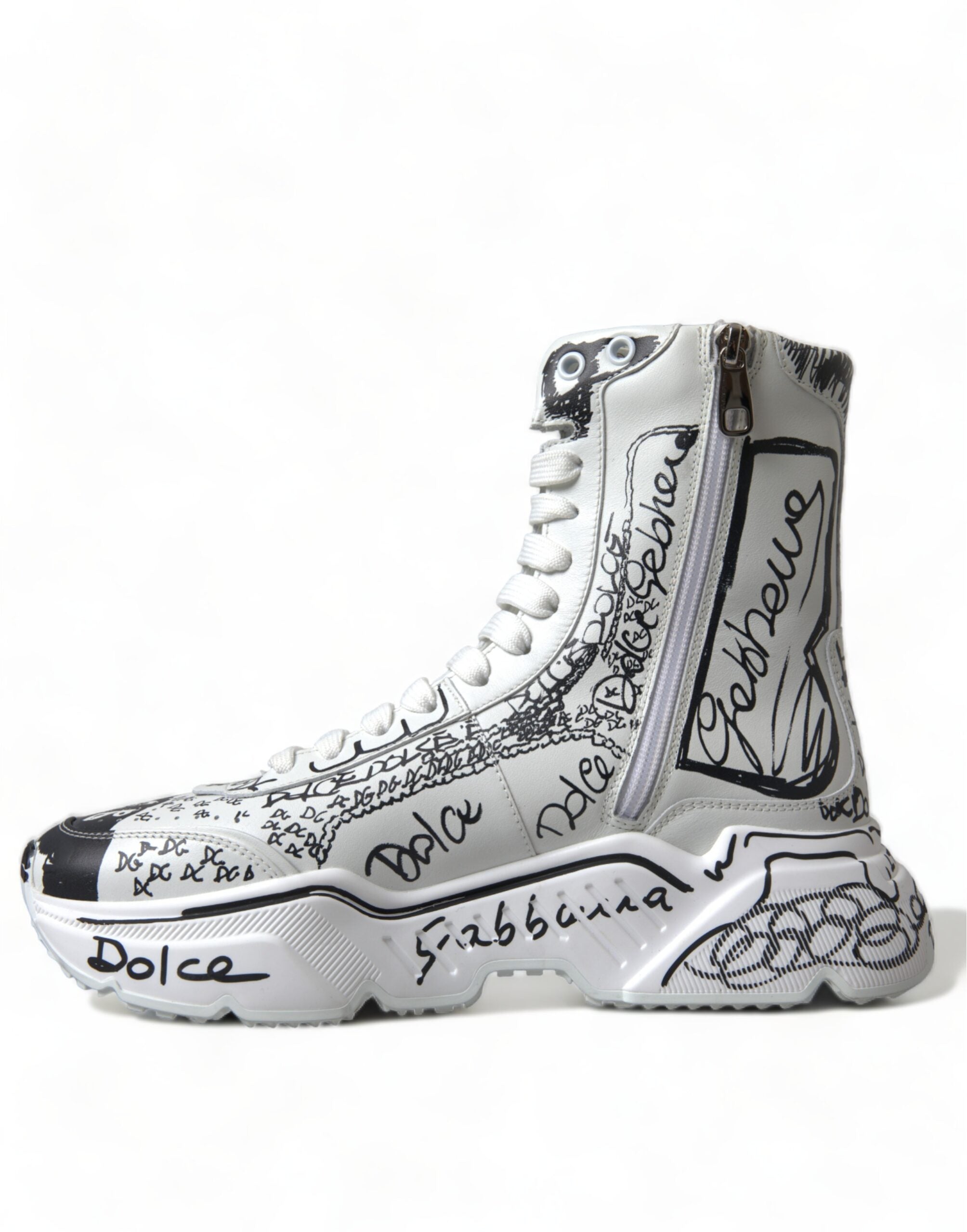 Dolce & Gabbana White Black Graffiti Daymaster Sneakers Shoes - DEA STILOSA MILANO