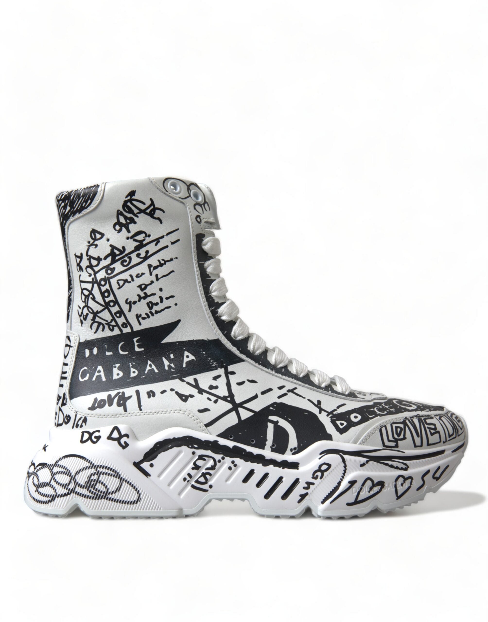 Dolce & Gabbana White Black Graffiti Daymaster Sneakers Shoes - DEA STILOSA MILANO